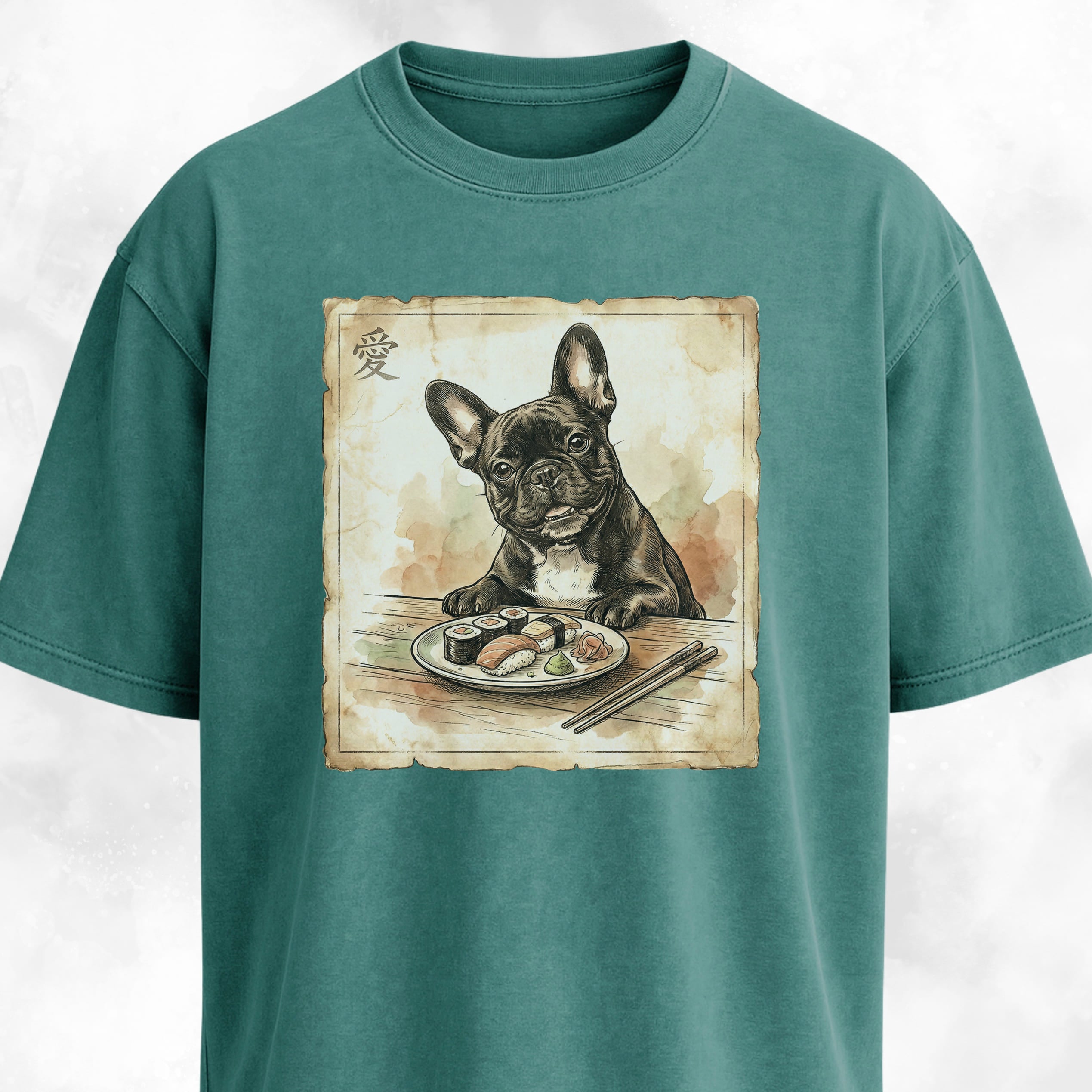 Japanese Frenchie Eating Sushi T-Shirt