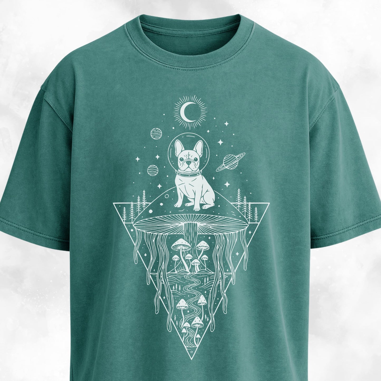 Frenchie Mushrooms Space Hallucination T-Shirt