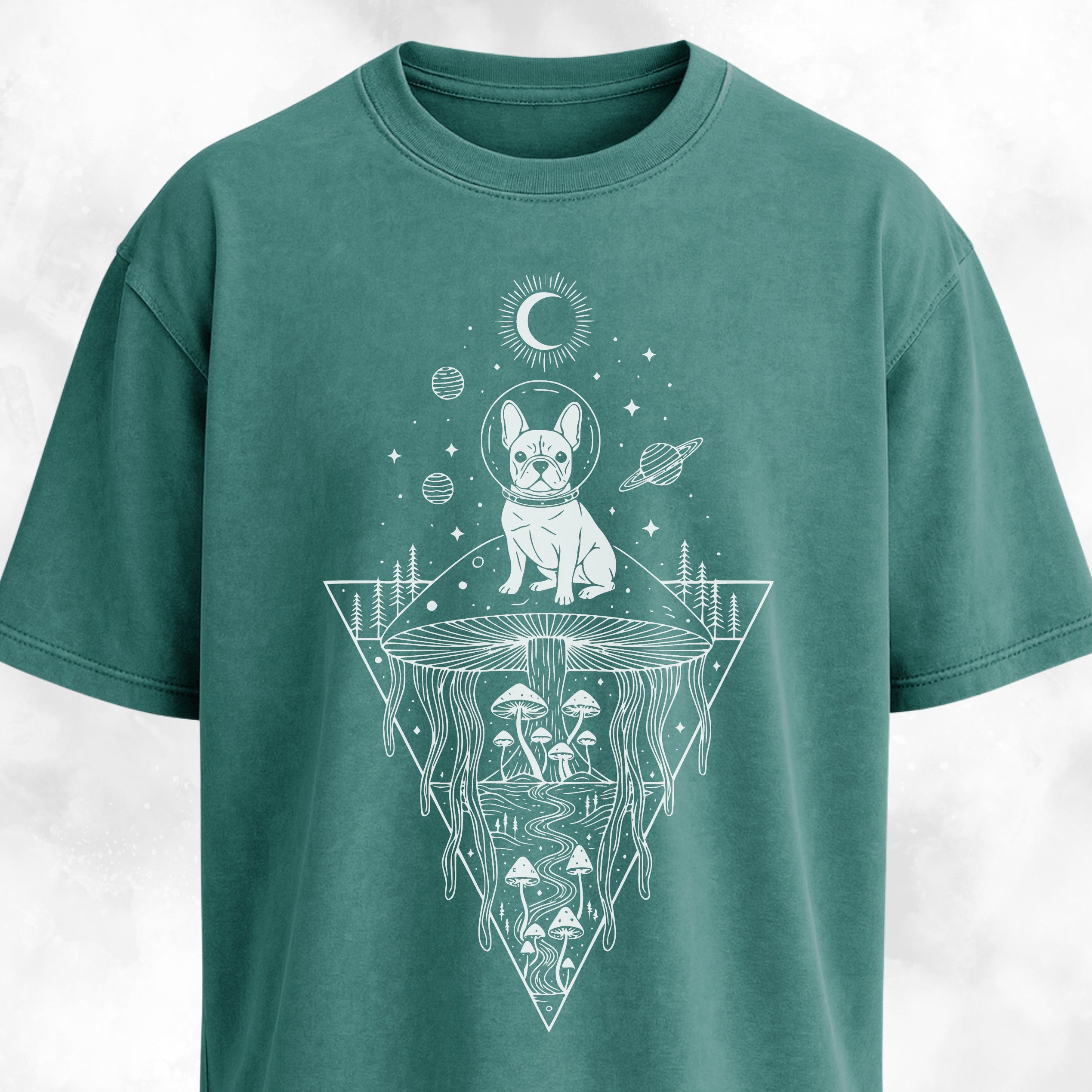 Frenchie Mushrooms Space Hallucination T-Shirt
