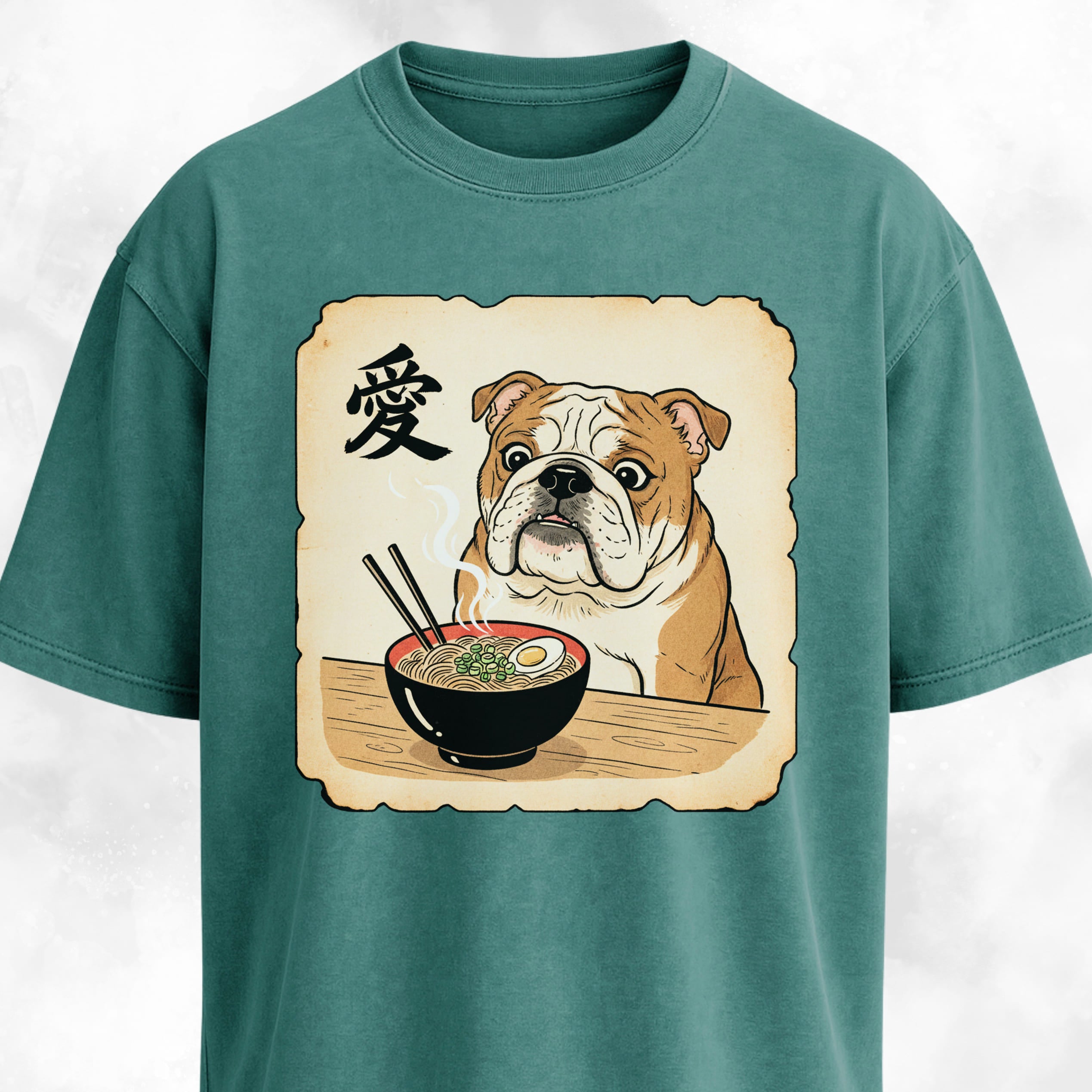 Japanese Style Bulldog Eating Ramen T-Shirt