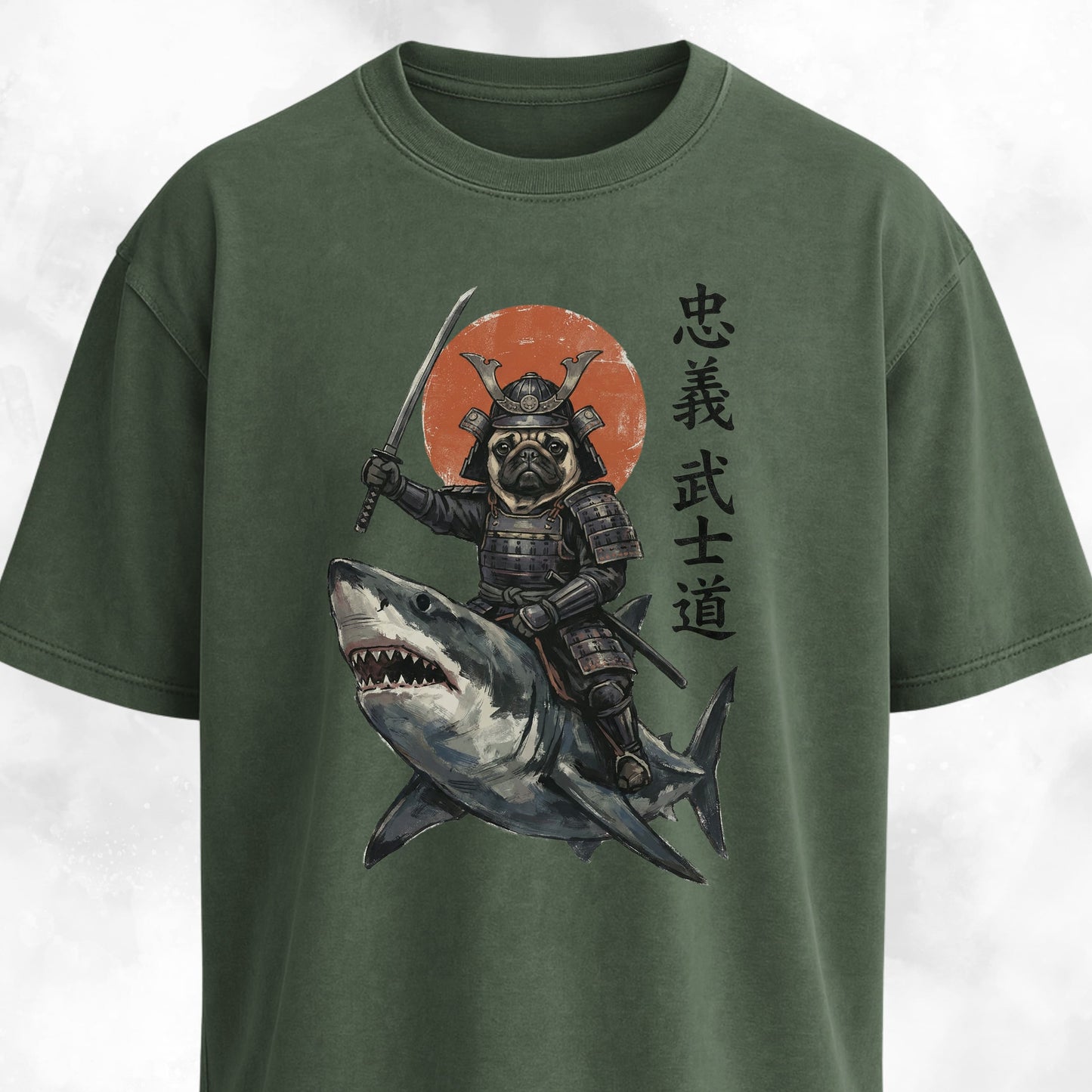 Samurai Pug Riding A Shark T-Shirt