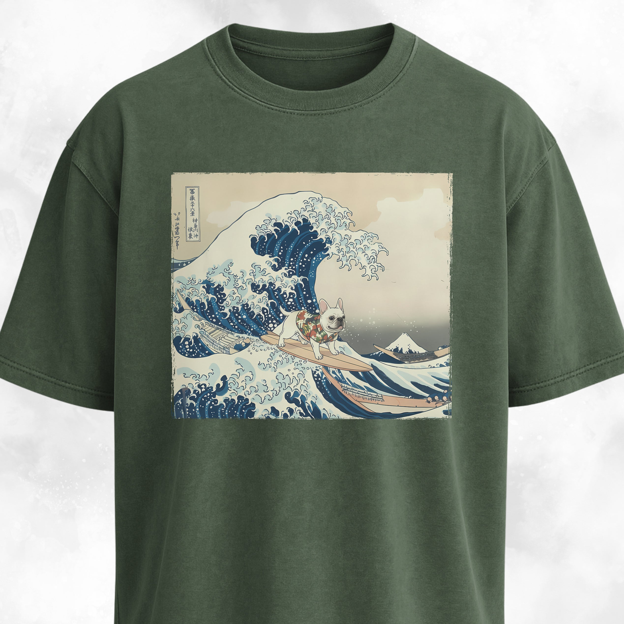 The Great Wave Off Kanagawa Frenchie Surfing T-Shirt