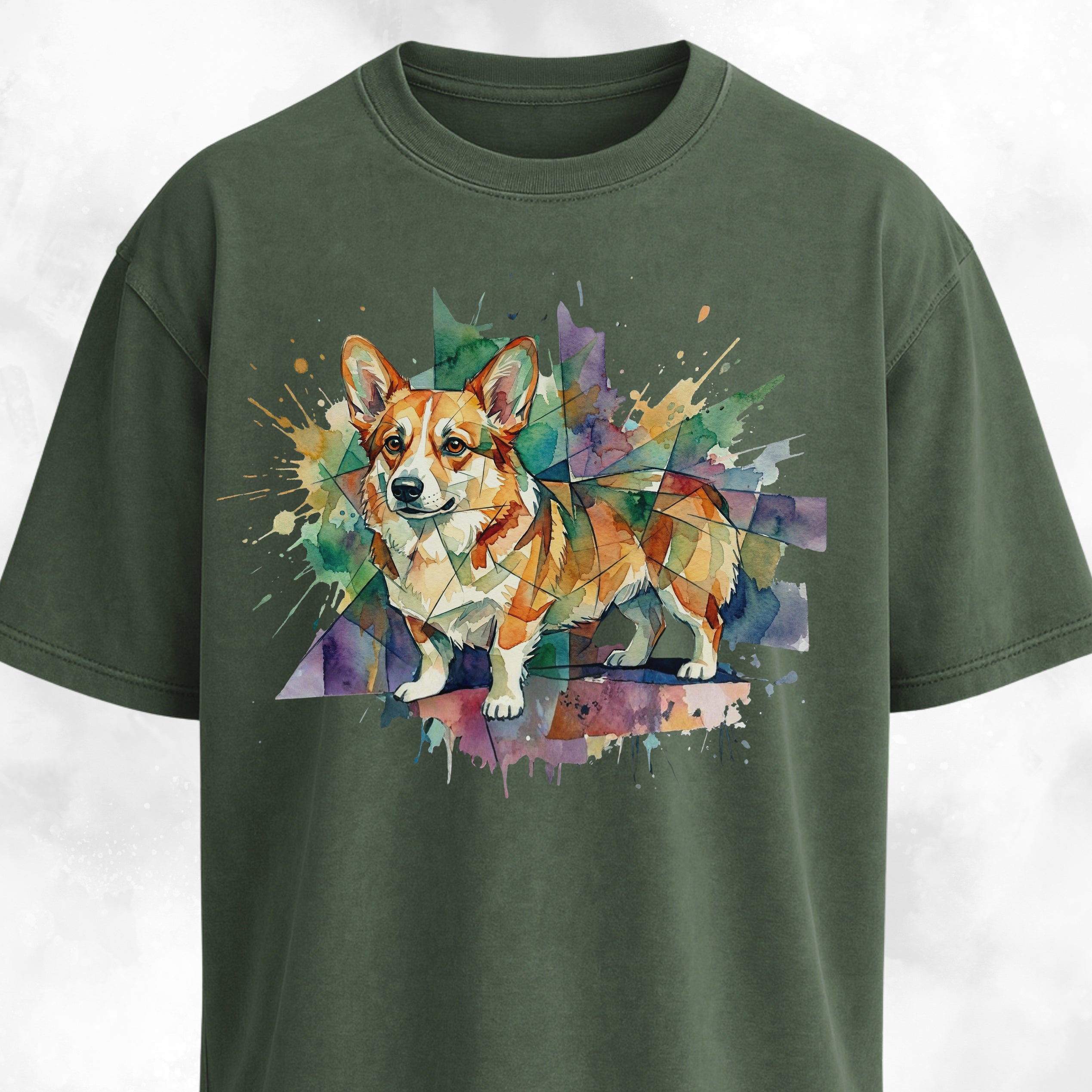 Abstract Watercolor Corgi Graphic T-Shirt