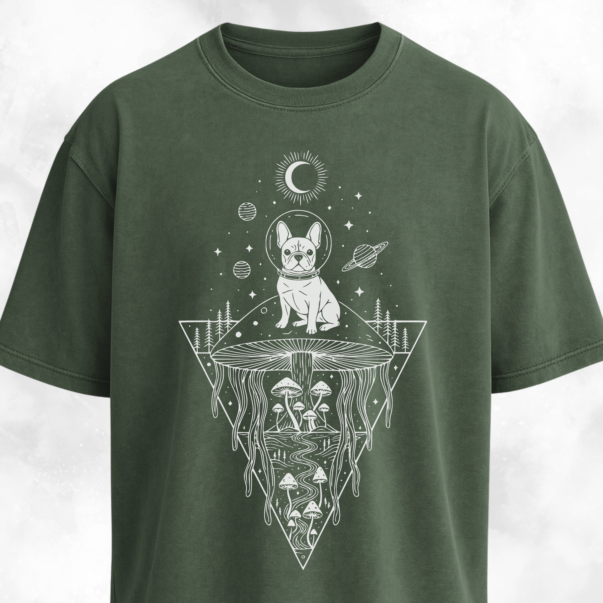 Frenchie Mushrooms Space Hallucination T-Shirt