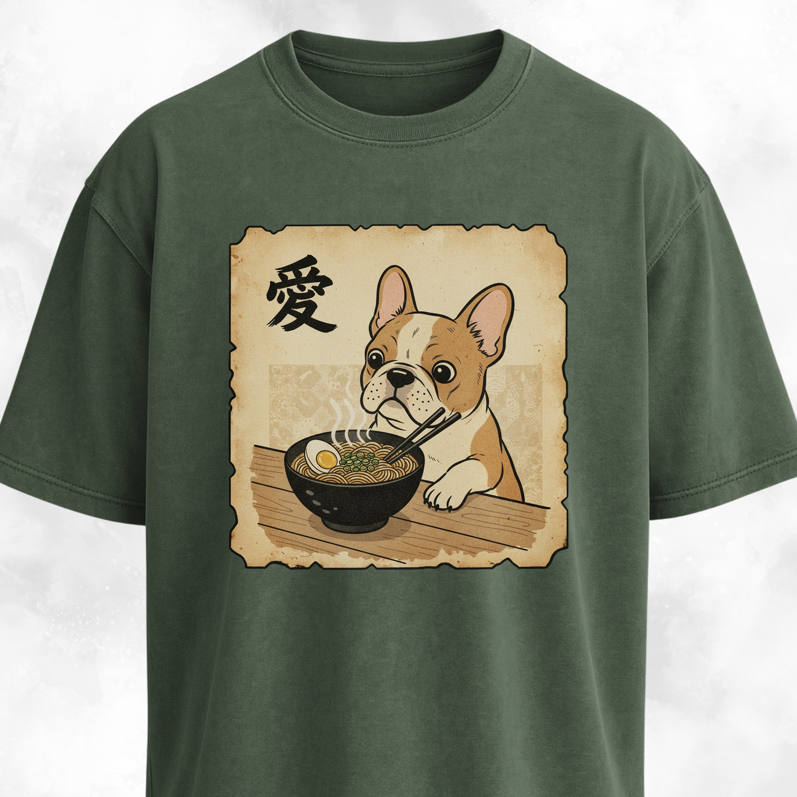 Japanese Tan French Bulldog Eating Ramen T-Shirt