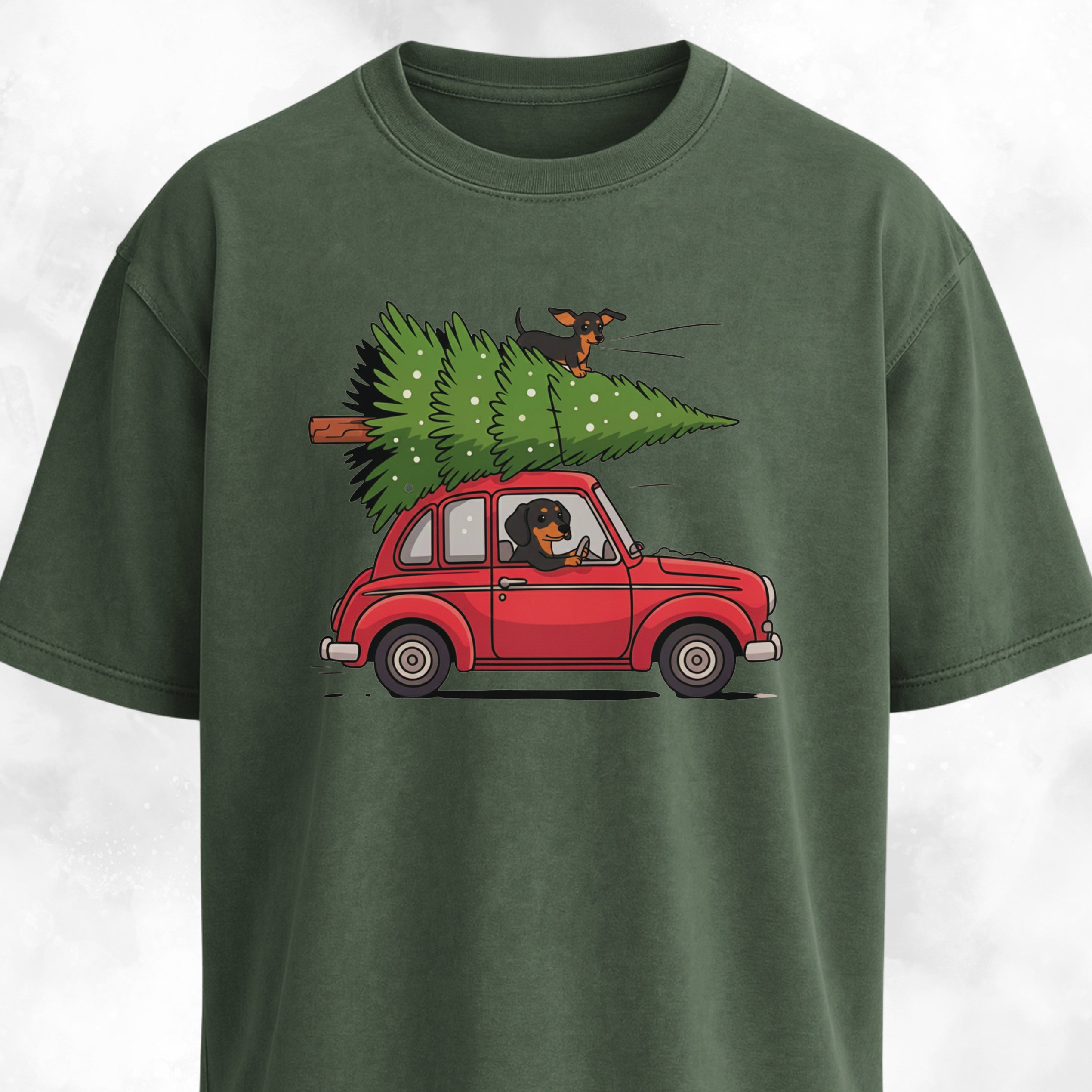 Christmas Tree Dachshunds In A Red Car T-Shirt
