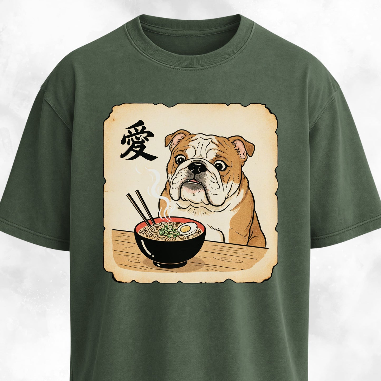 Japanese Style Bulldog Eating Ramen T-Shirt