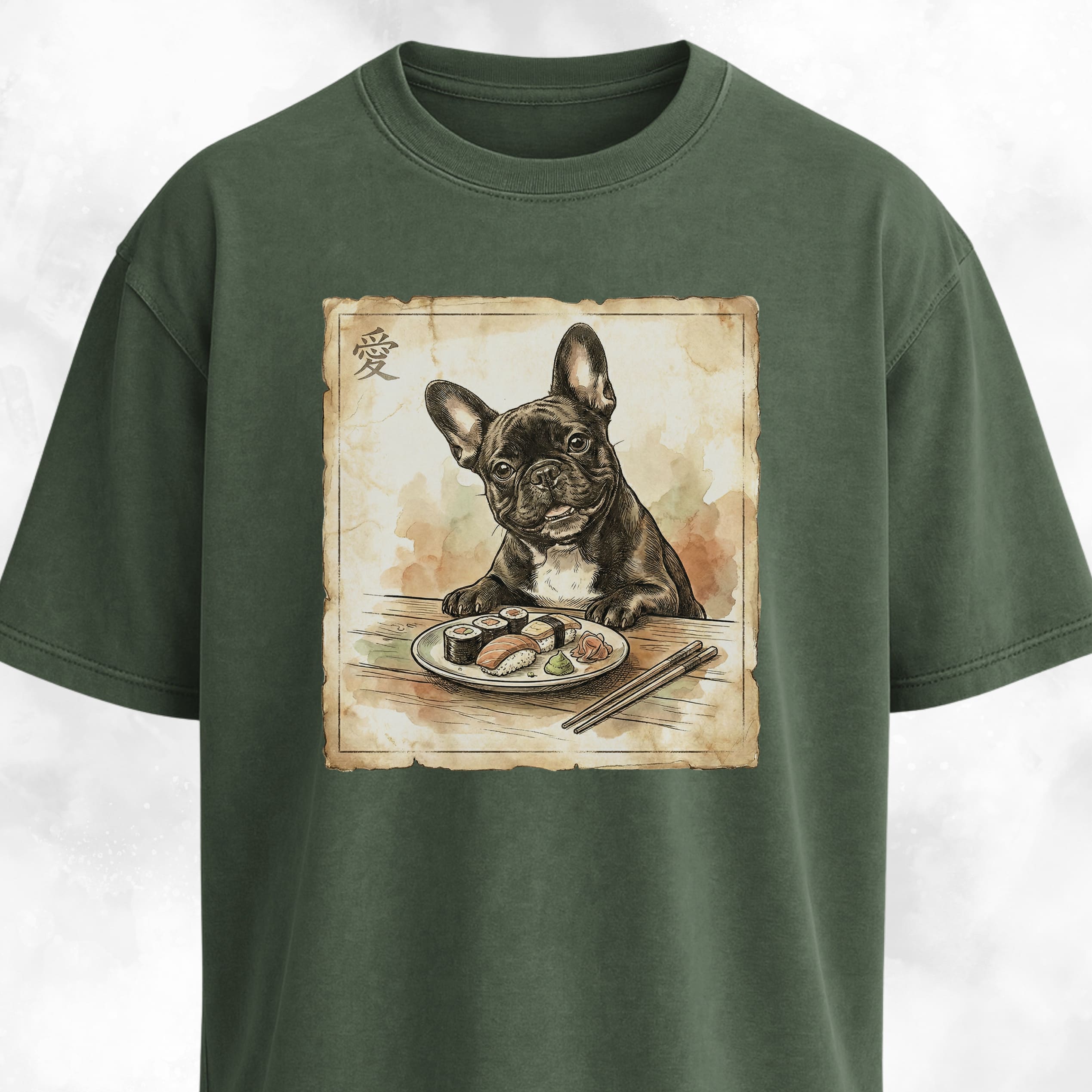Japanese Frenchie Eating Sushi T-Shirt