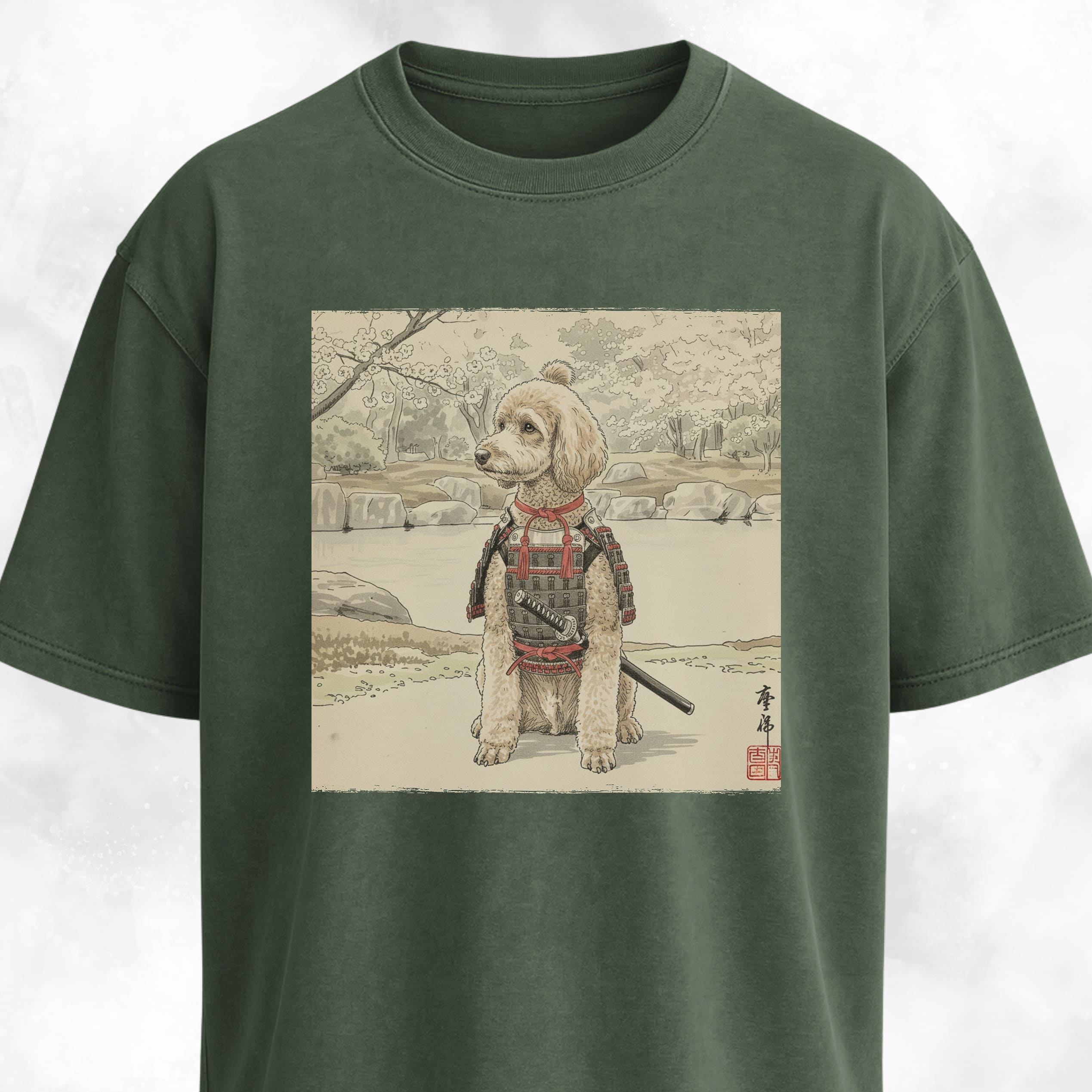 Japanese Samurai Poodle Graphic T-Shirt