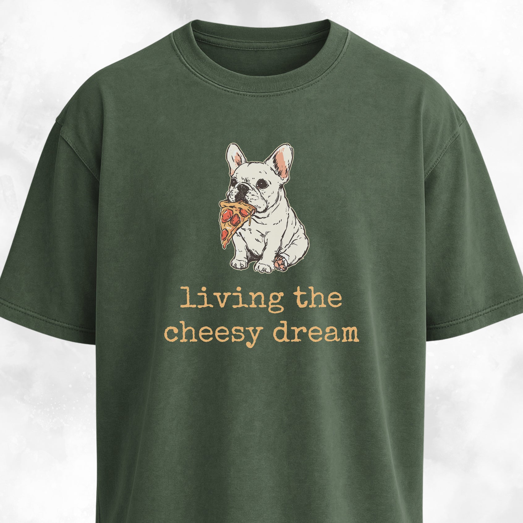 Living The Cheesy Dream Pizza Frenchie T-Shirt