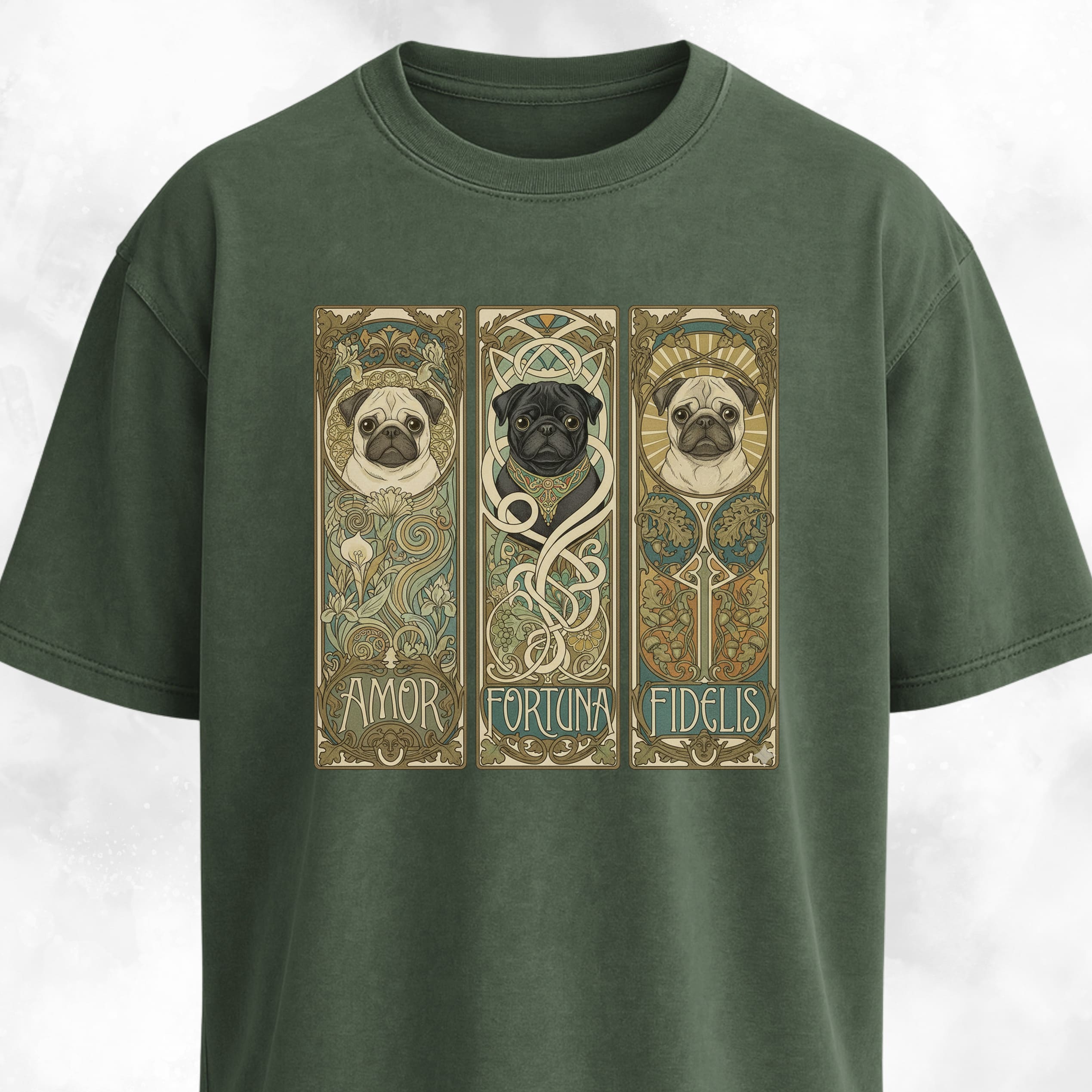 Art Nuveau Panels With Pugs T-Shirt