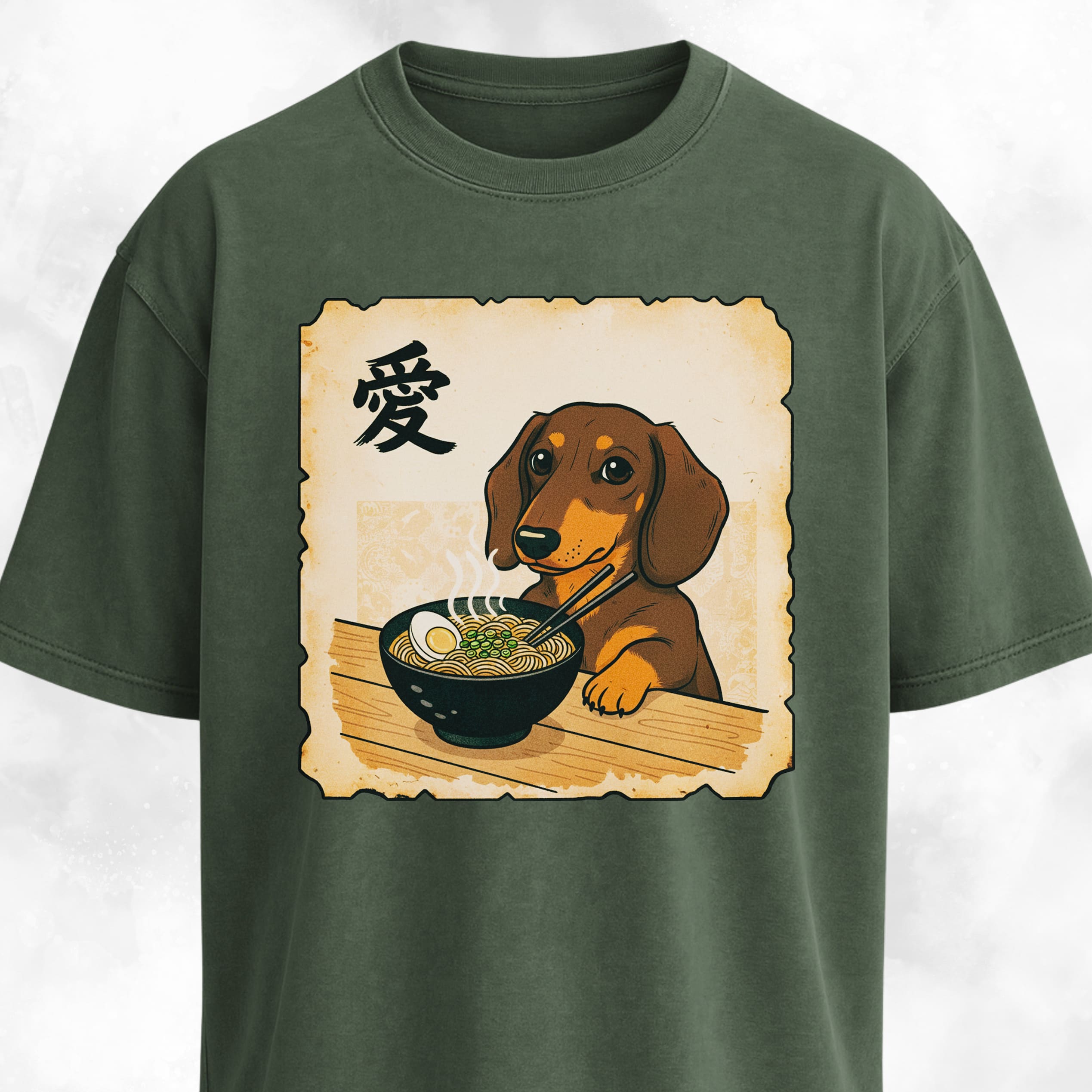 Japanese Style Tan Doxie Eating Ramen T-Shirt