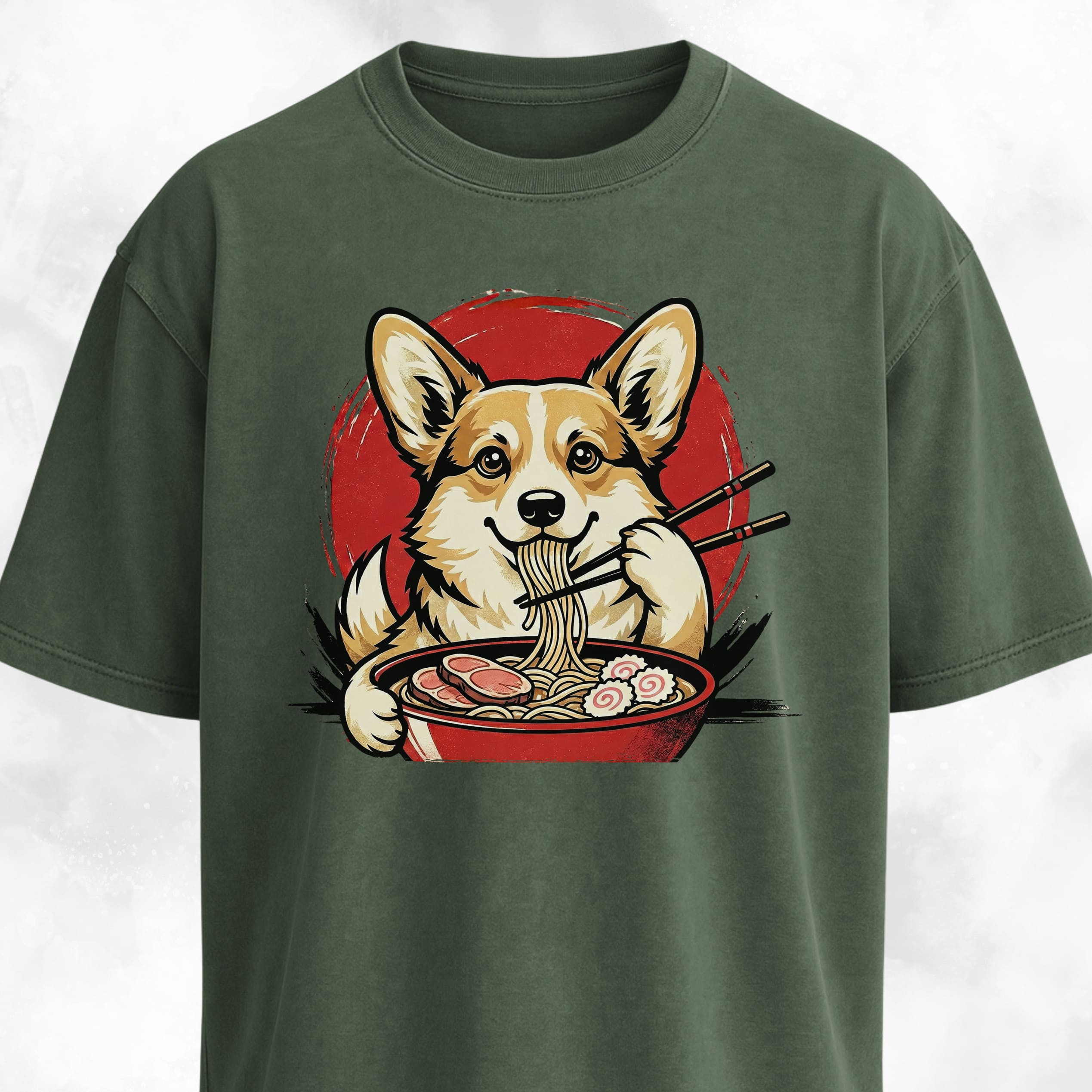 Japanese Corgi Eating Ramen Graphic T-Shirt