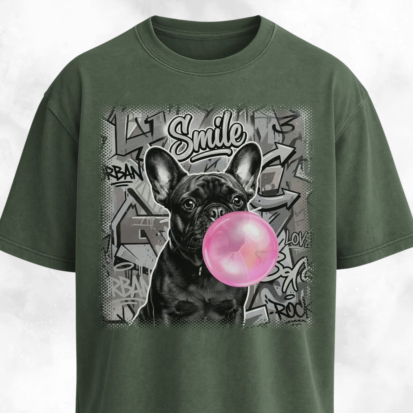 Pink Bubble Gum Black Frenchie T-Shirt