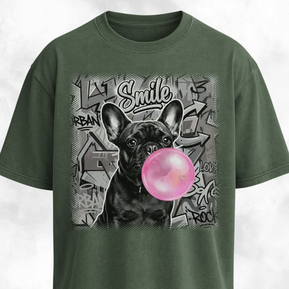 Pink Bubble Gum Black Frenchie T-Shirt