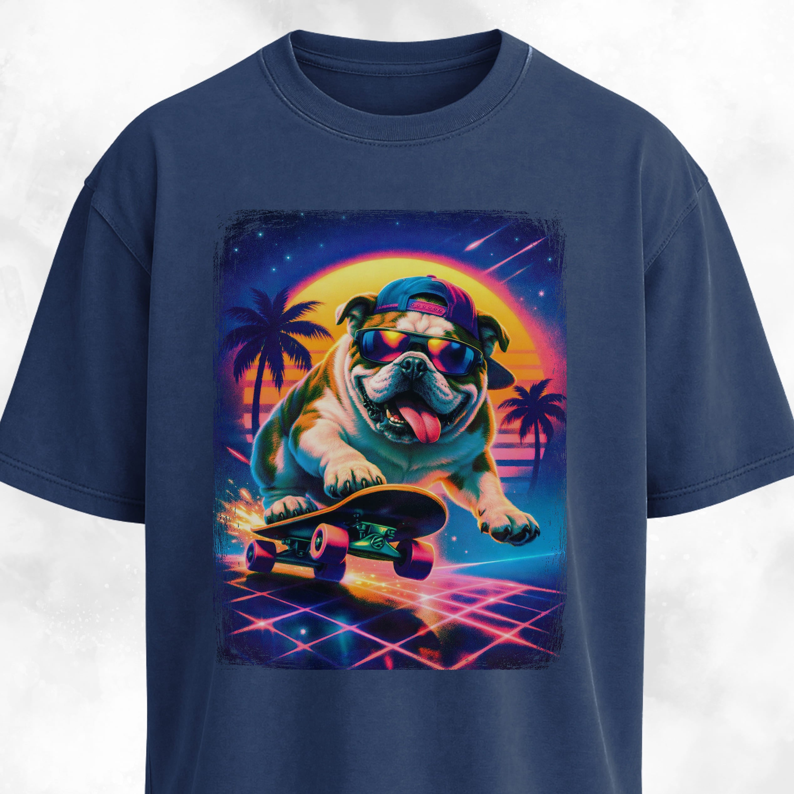 Retro Vintage Bulldog On A Skateboard T-Shirt