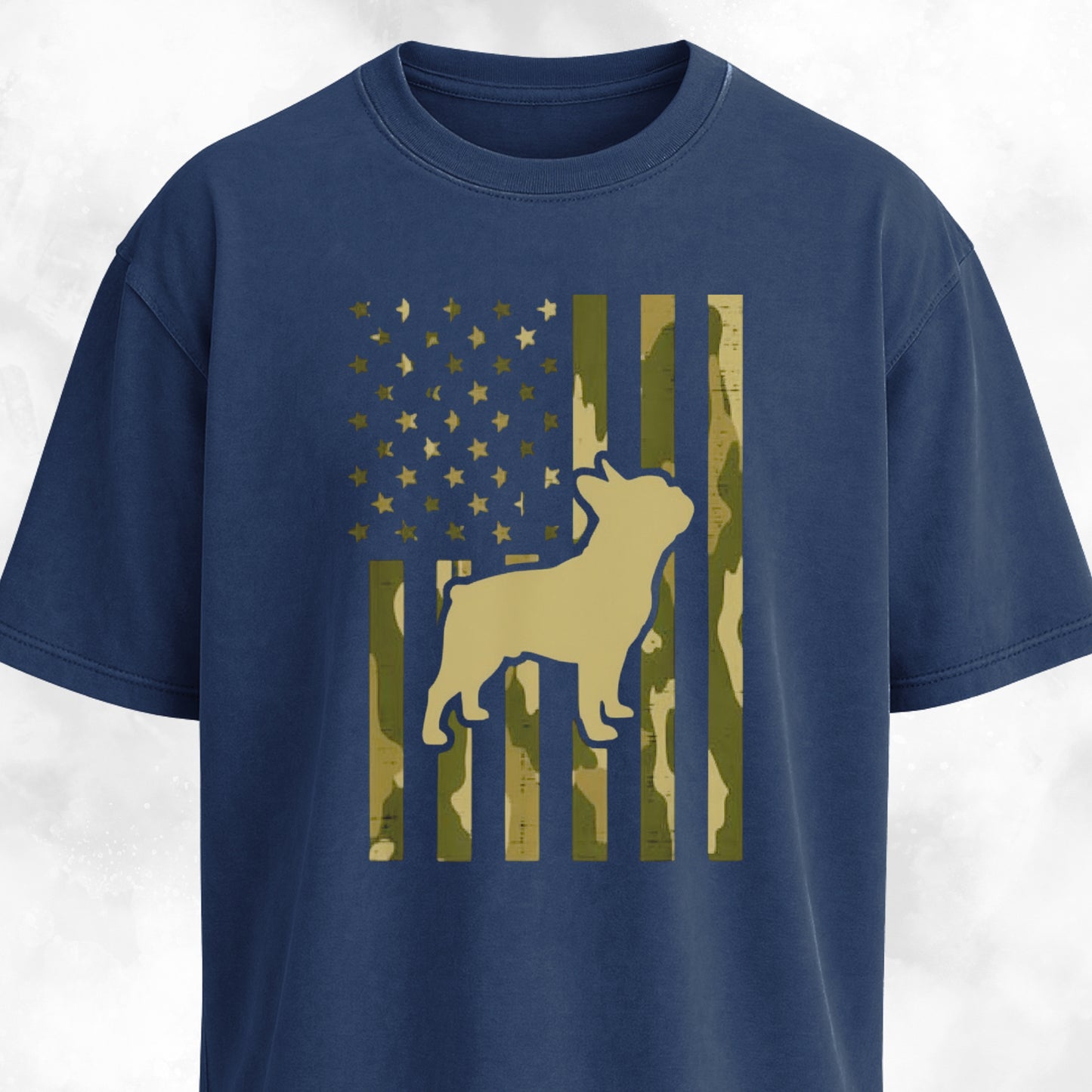 Camo American Flag Frenchie Silhouette T-Shirt