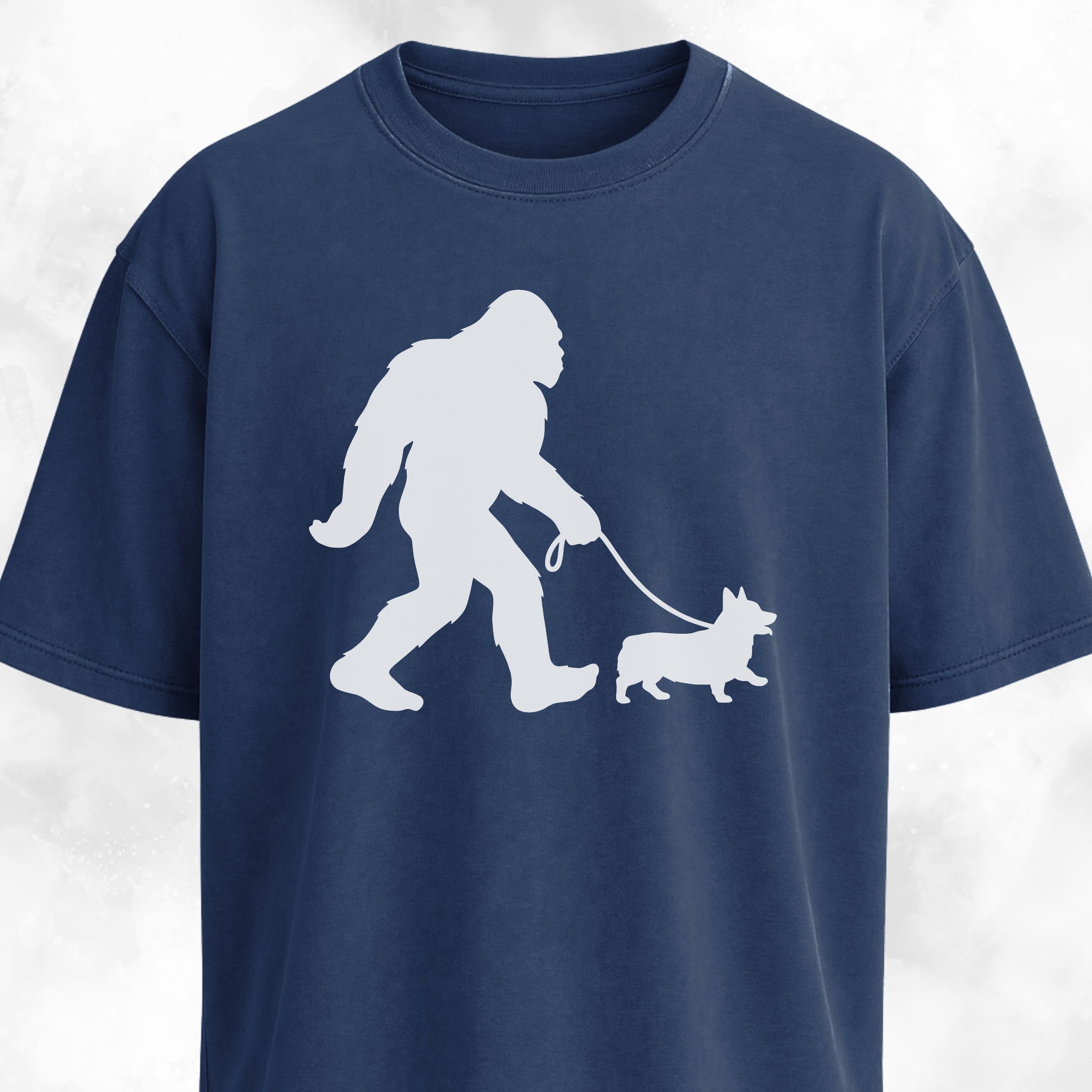 Bigfoot With A Corgi On A Leash T-Shirt