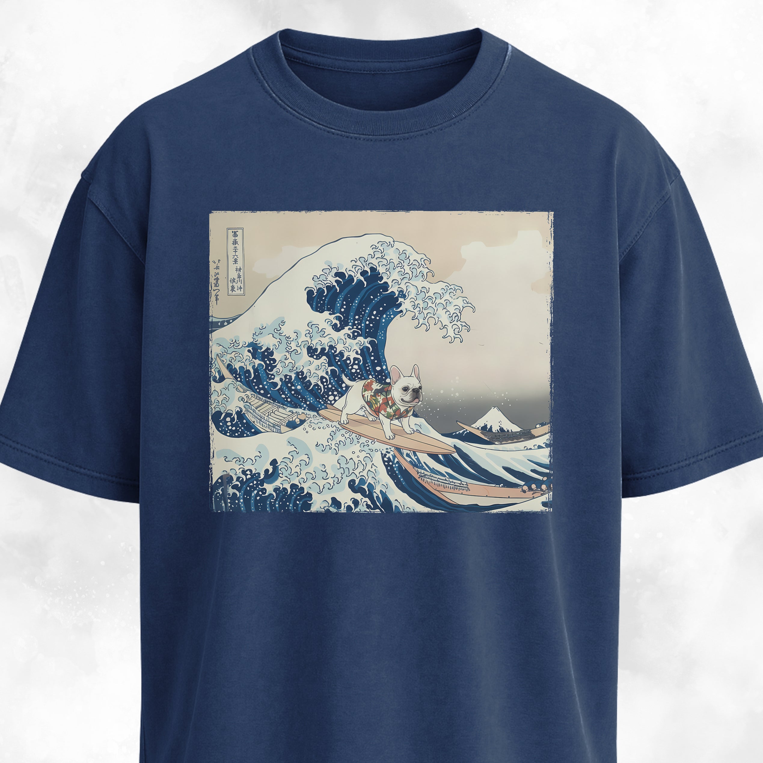 The Great Wave Off Kanagawa Frenchie Surfing T-Shirt