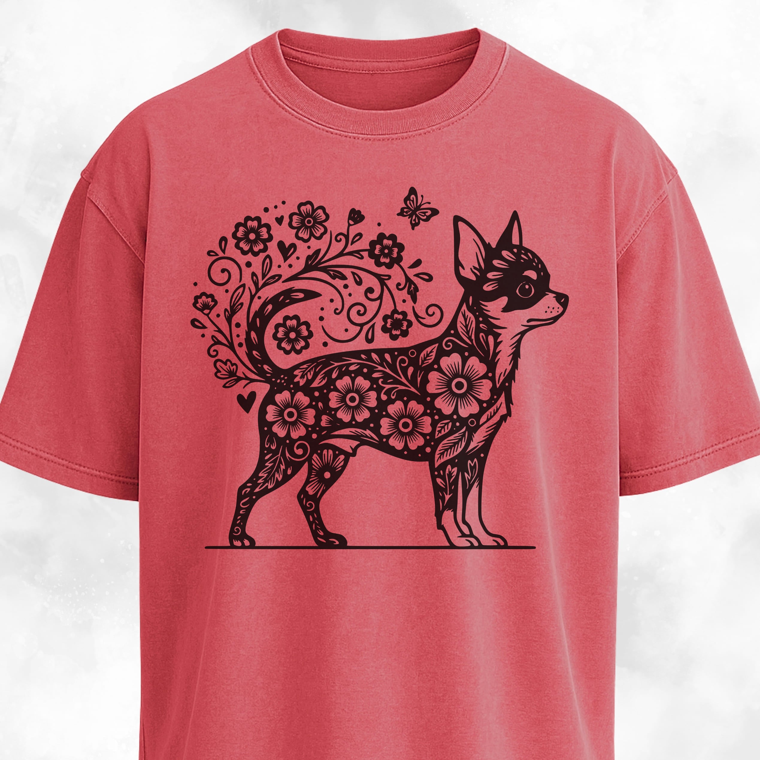 Floral Chihuahua Graphic T-Shirt