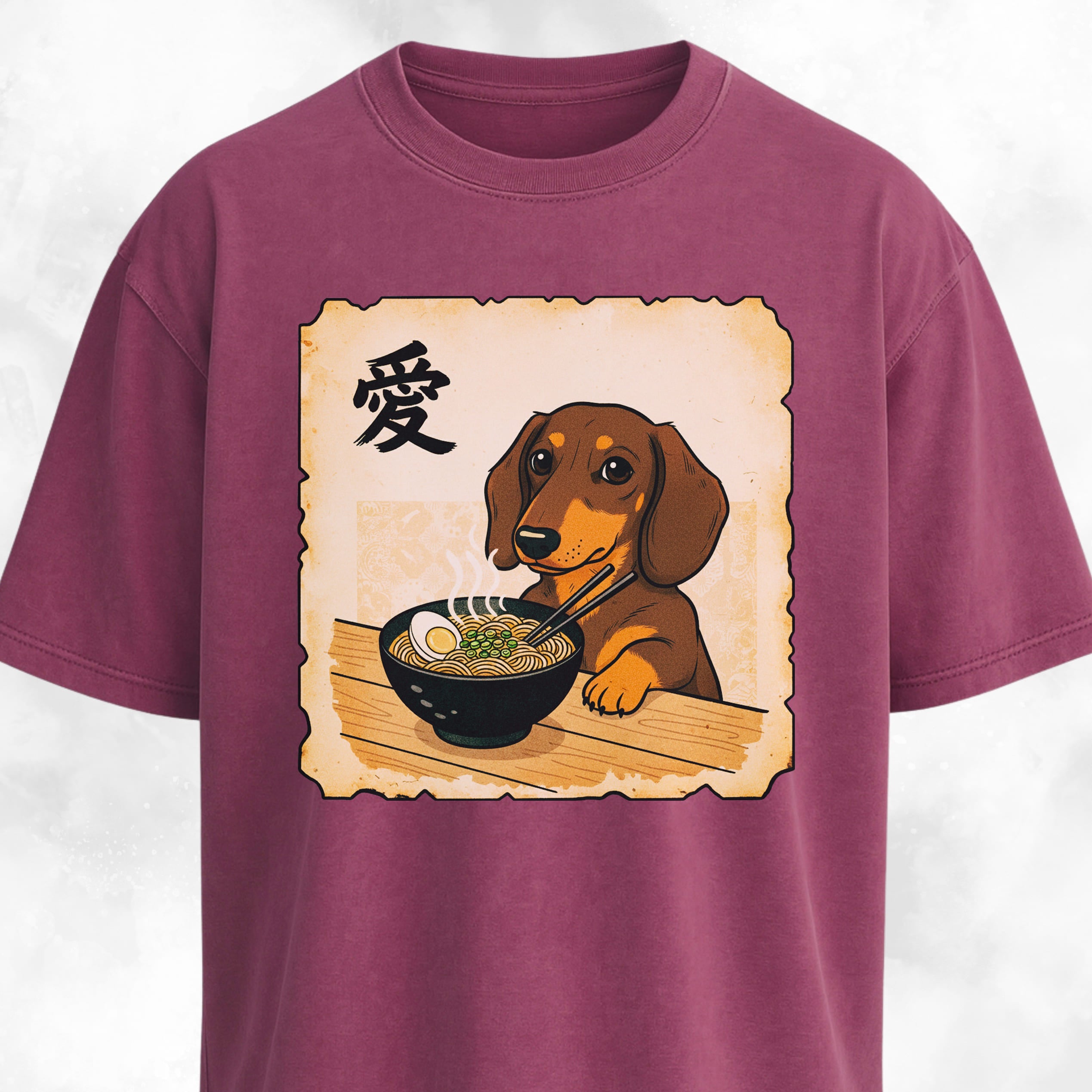 Japanese Style Tan Doxie Eating Ramen T-Shirt