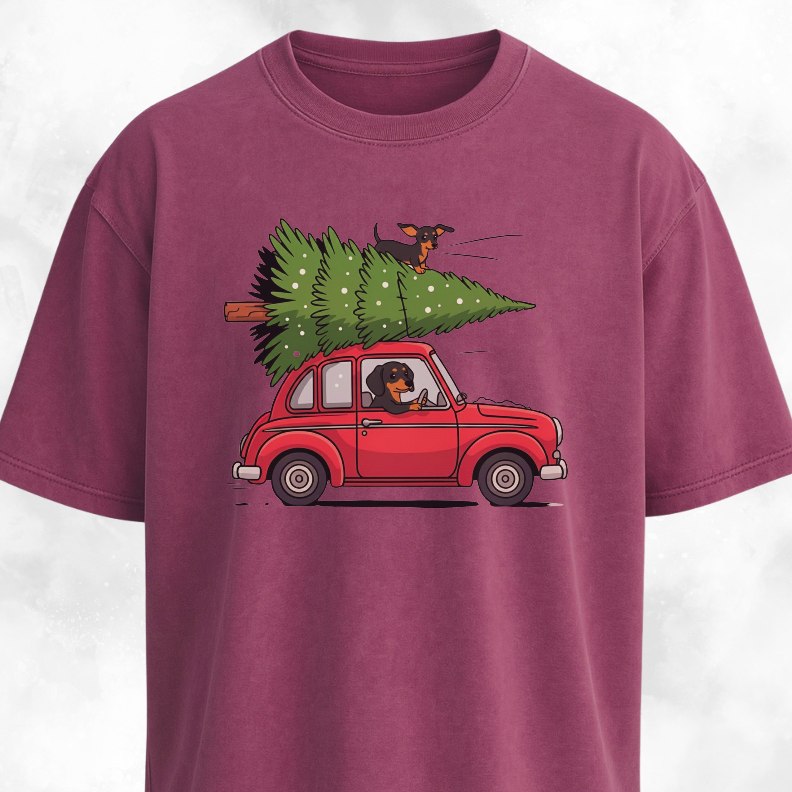 Christmas Tree Dachshunds In A Red Car T-Shirt