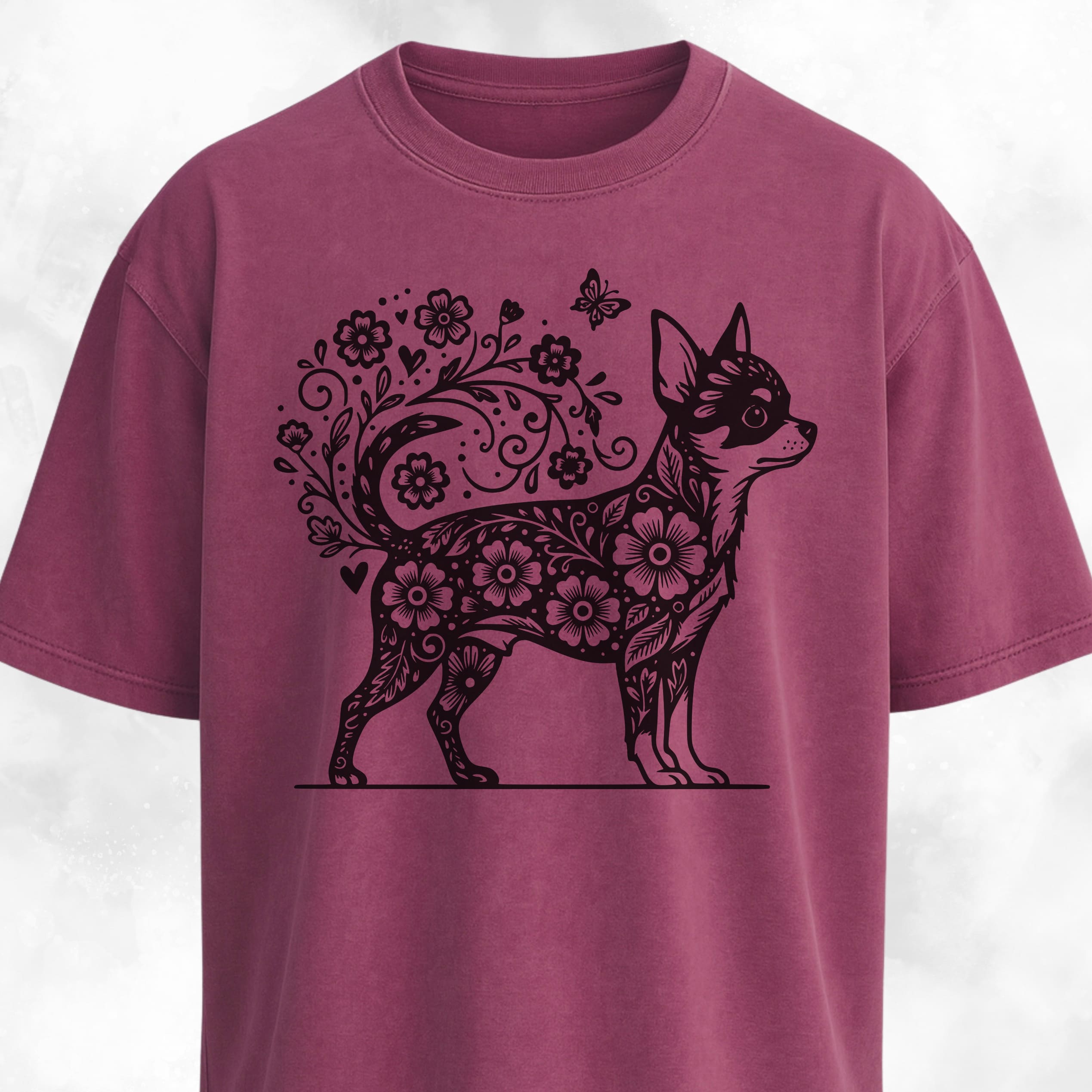 Floral Chihuahua Graphic T-Shirt