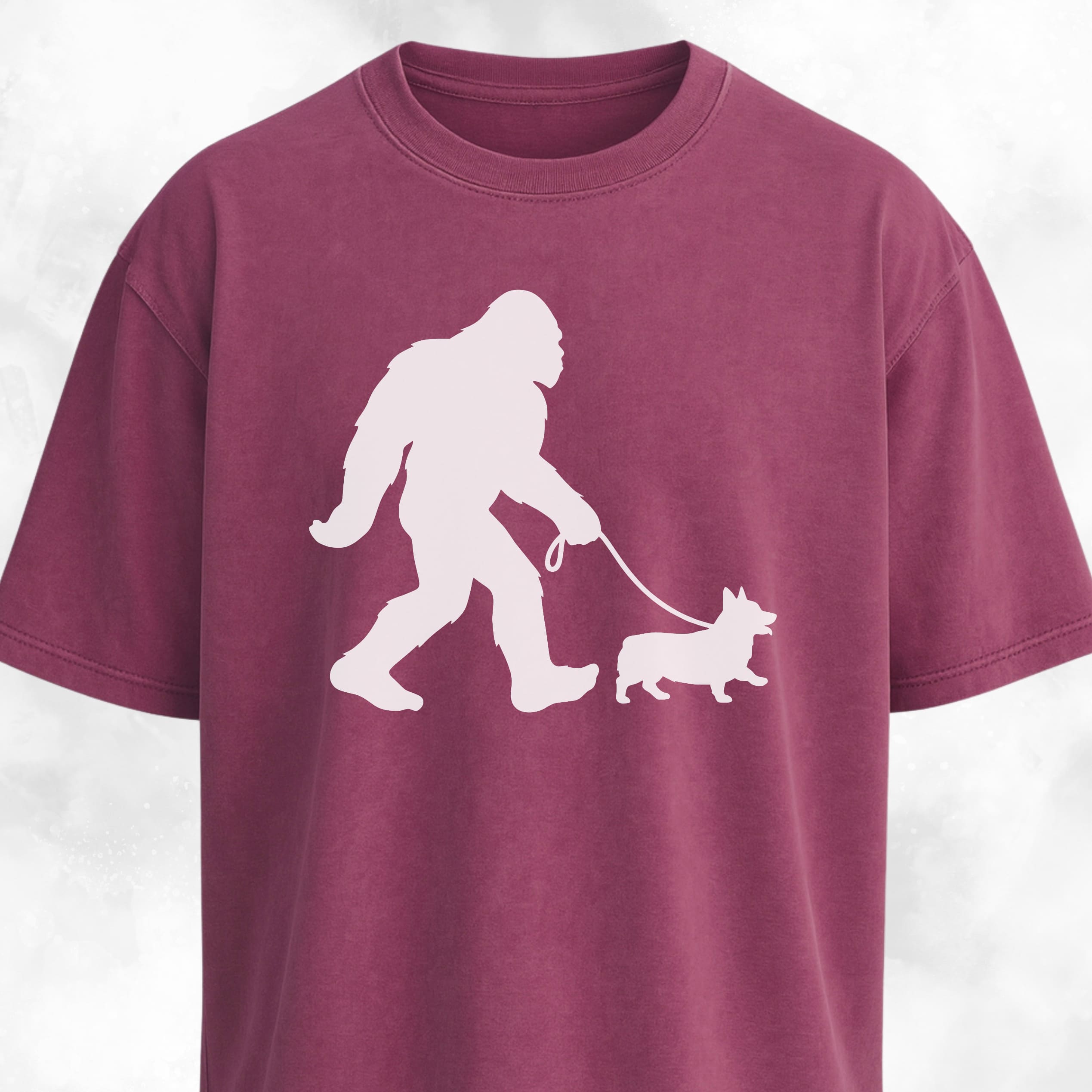 Bigfoot With A Corgi On A Leash T-Shirt