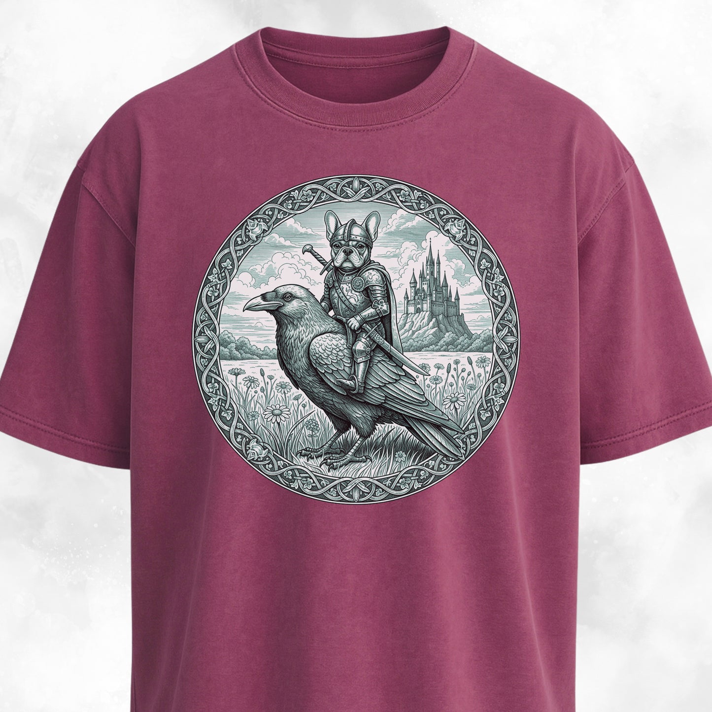 Medieval French Bulldog Knight On A Crow T-Shirt