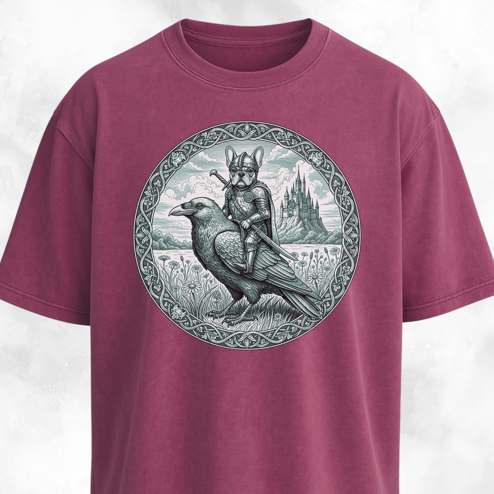 Medieval French Bulldog Knight On A Crow T-Shirt