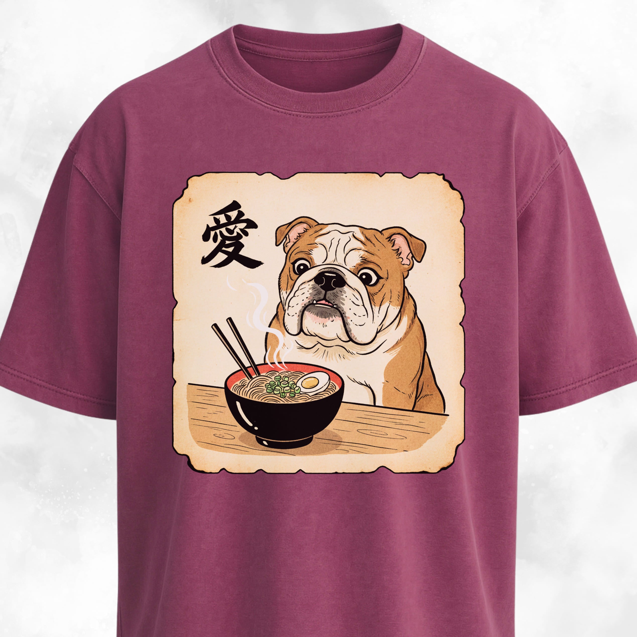 Japanese Style Bulldog Eating Ramen T-Shirt
