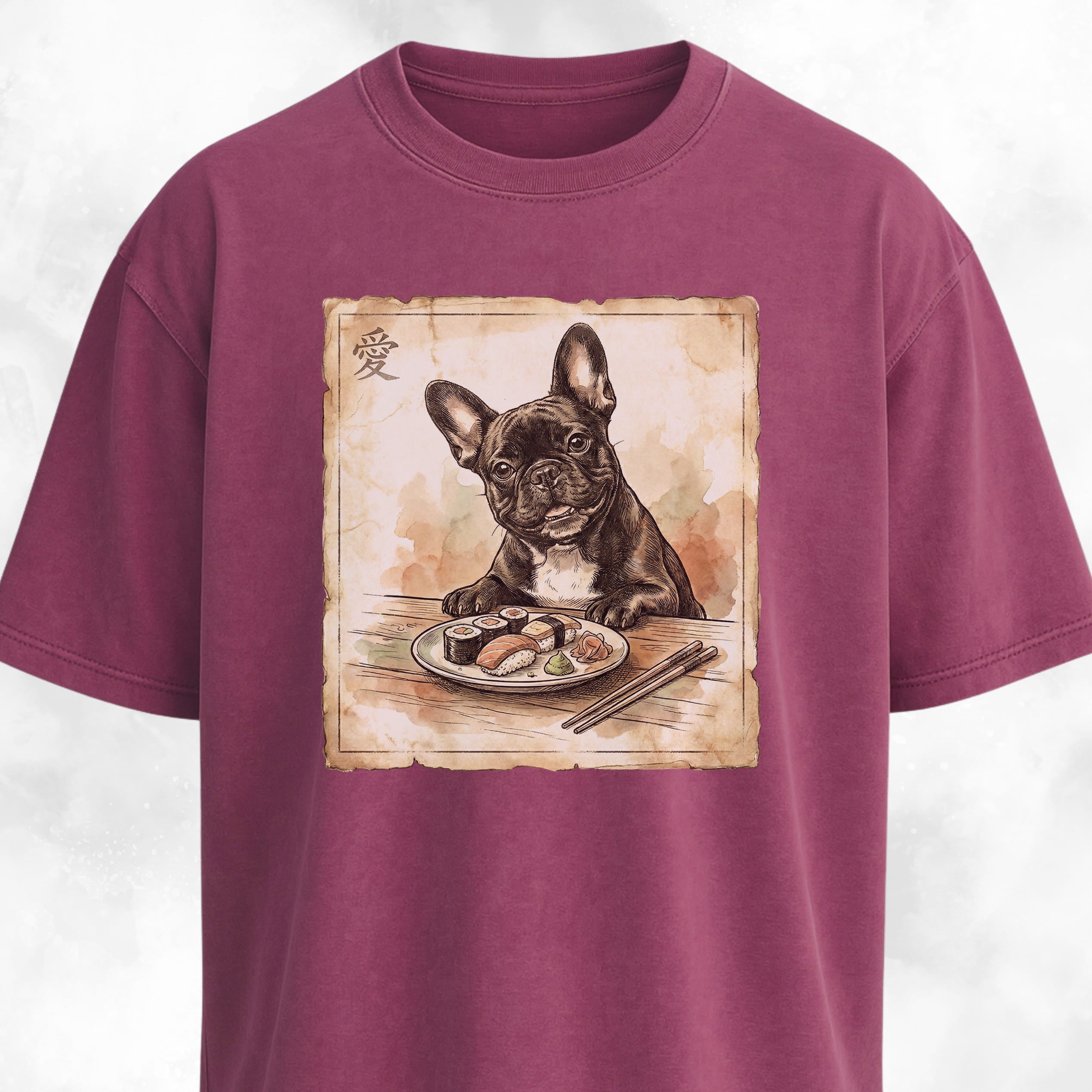 Japanese Frenchie Eating Sushi T-Shirt