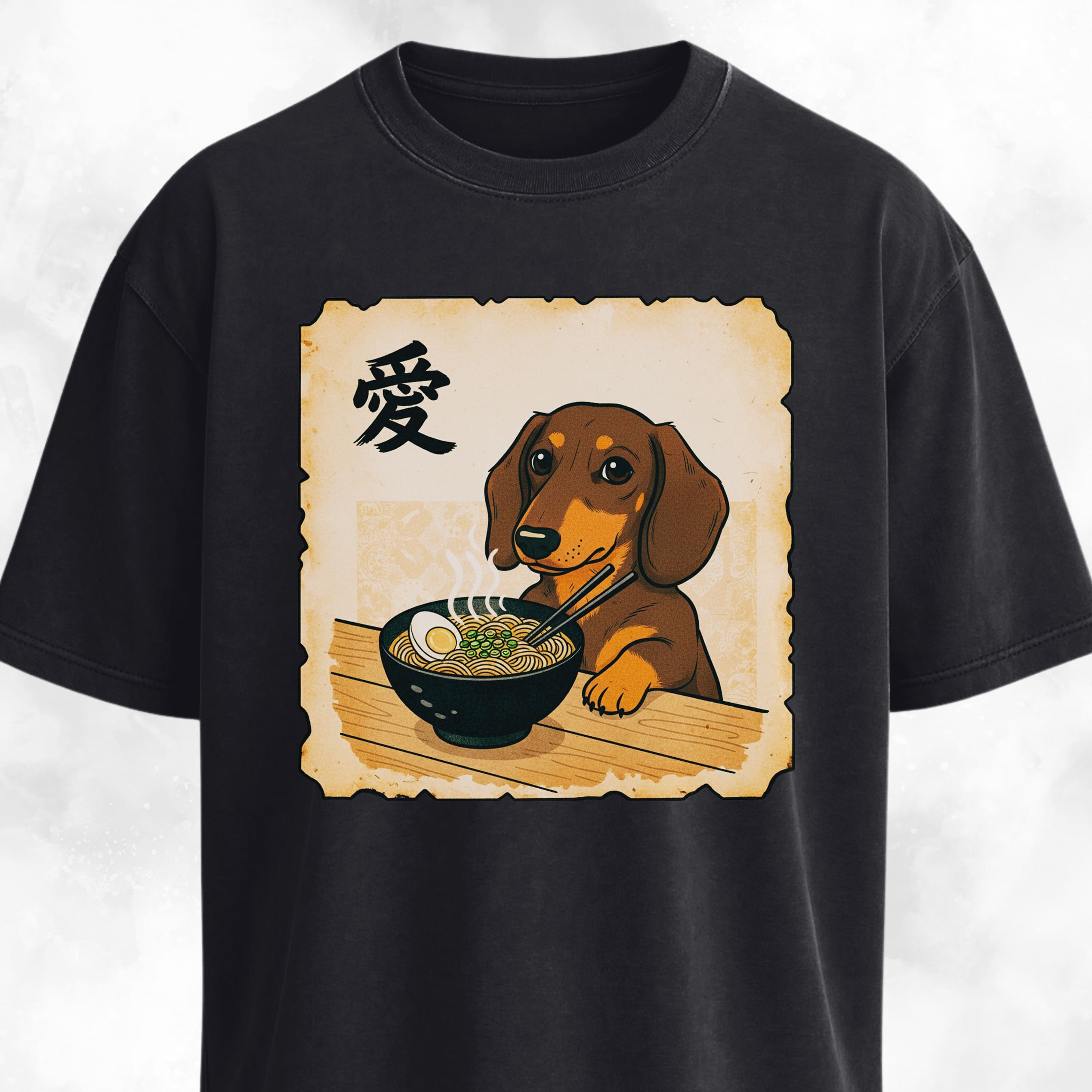 Japanese Style Tan Doxie Eating Ramen T-Shirt