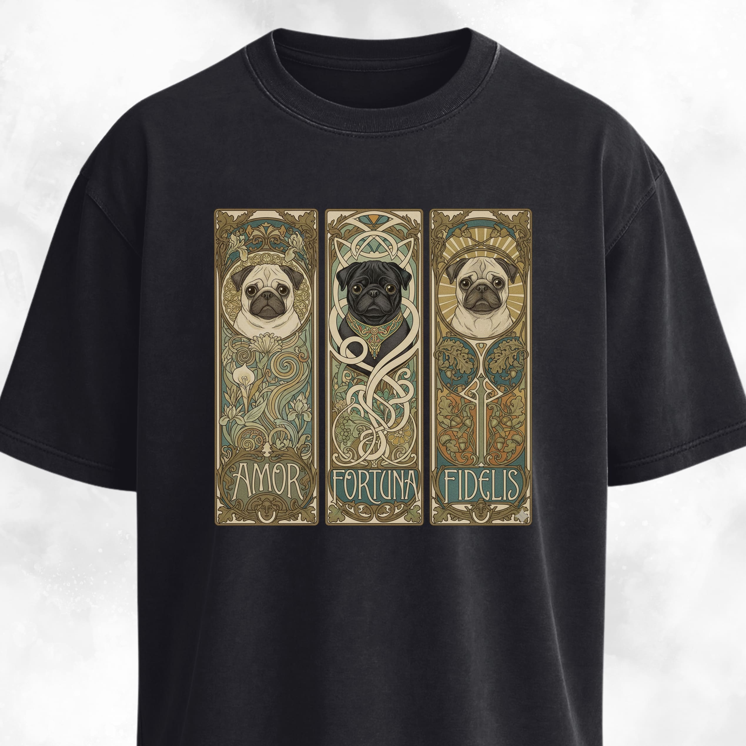 Art Nuveau Panels With Pugs T-Shirt