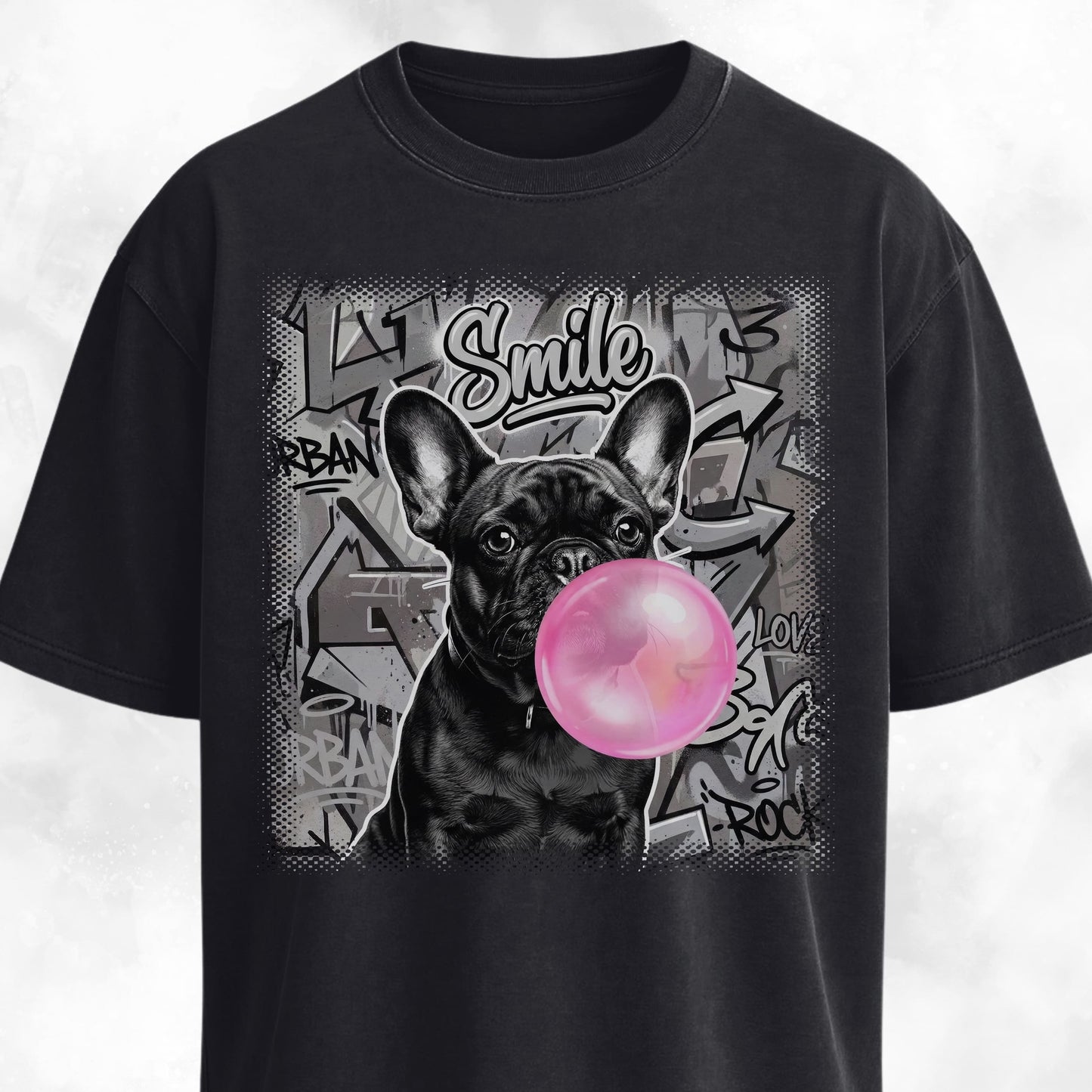 Pink Bubble Gum Black Frenchie T-Shirt