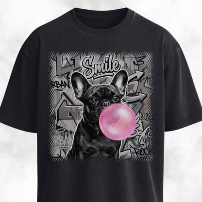 Pink Bubble Gum Black Frenchie T-Shirt
