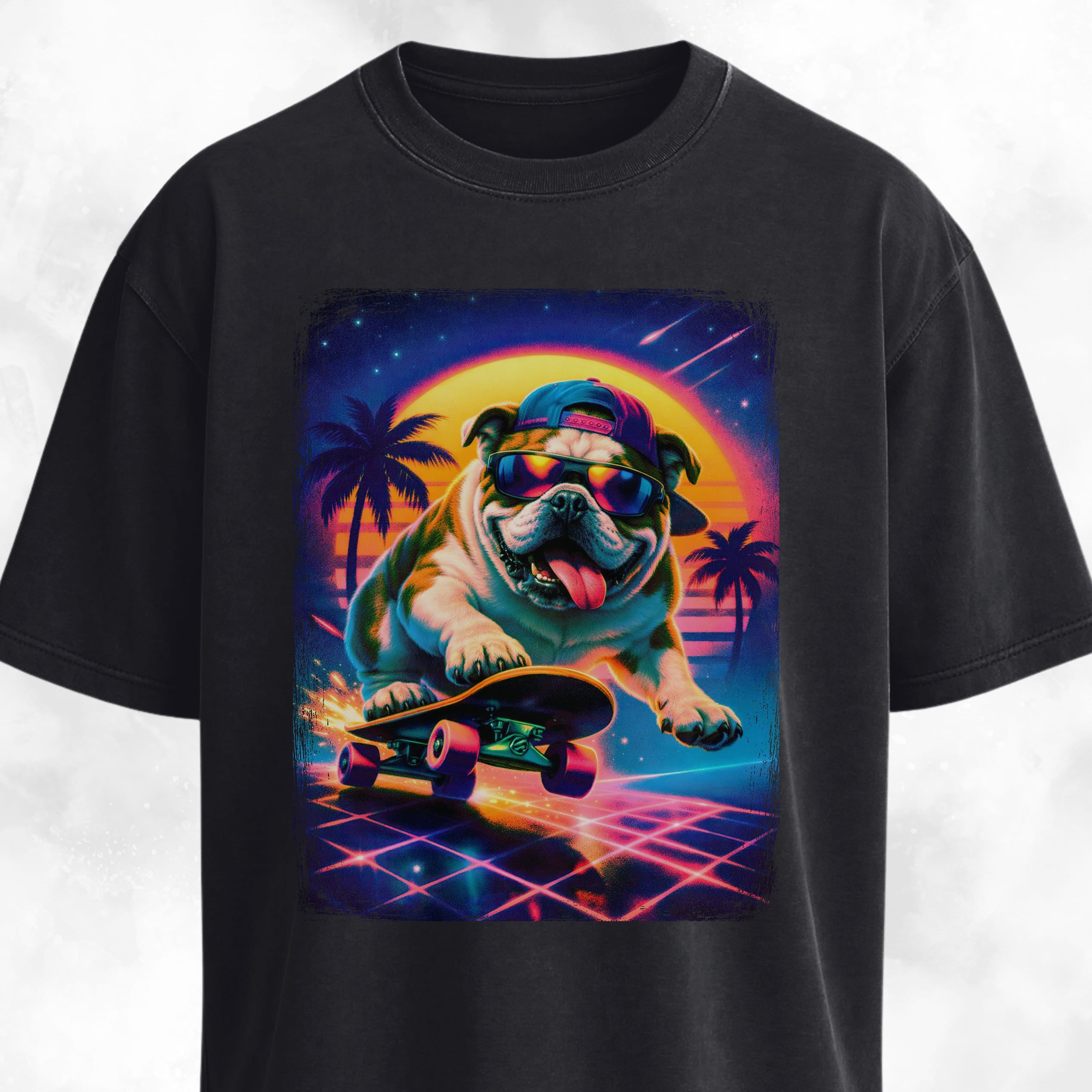 Retro Vintage Bulldog On A Skateboard T-Shirt