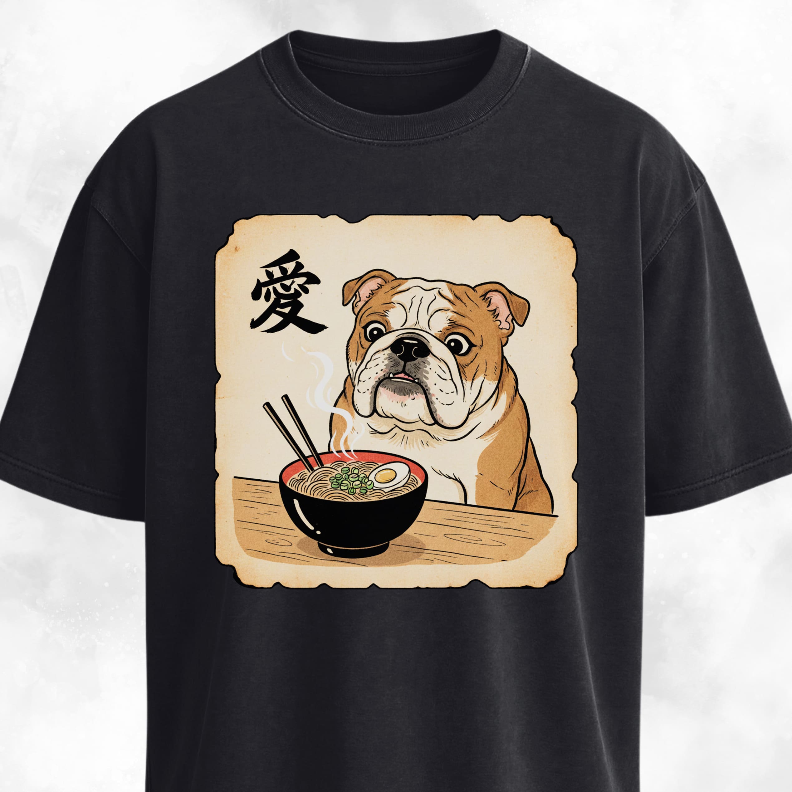 Japanese Style Bulldog Eating Ramen T-Shirt