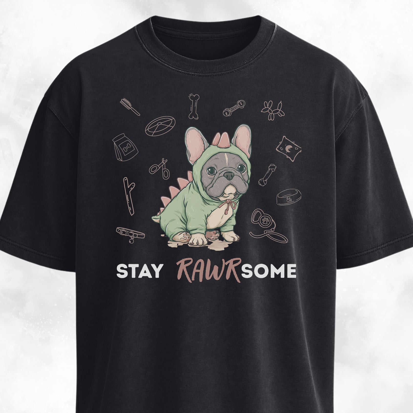 Cute Frenchie In A Dinosaur Costume T-Shirt