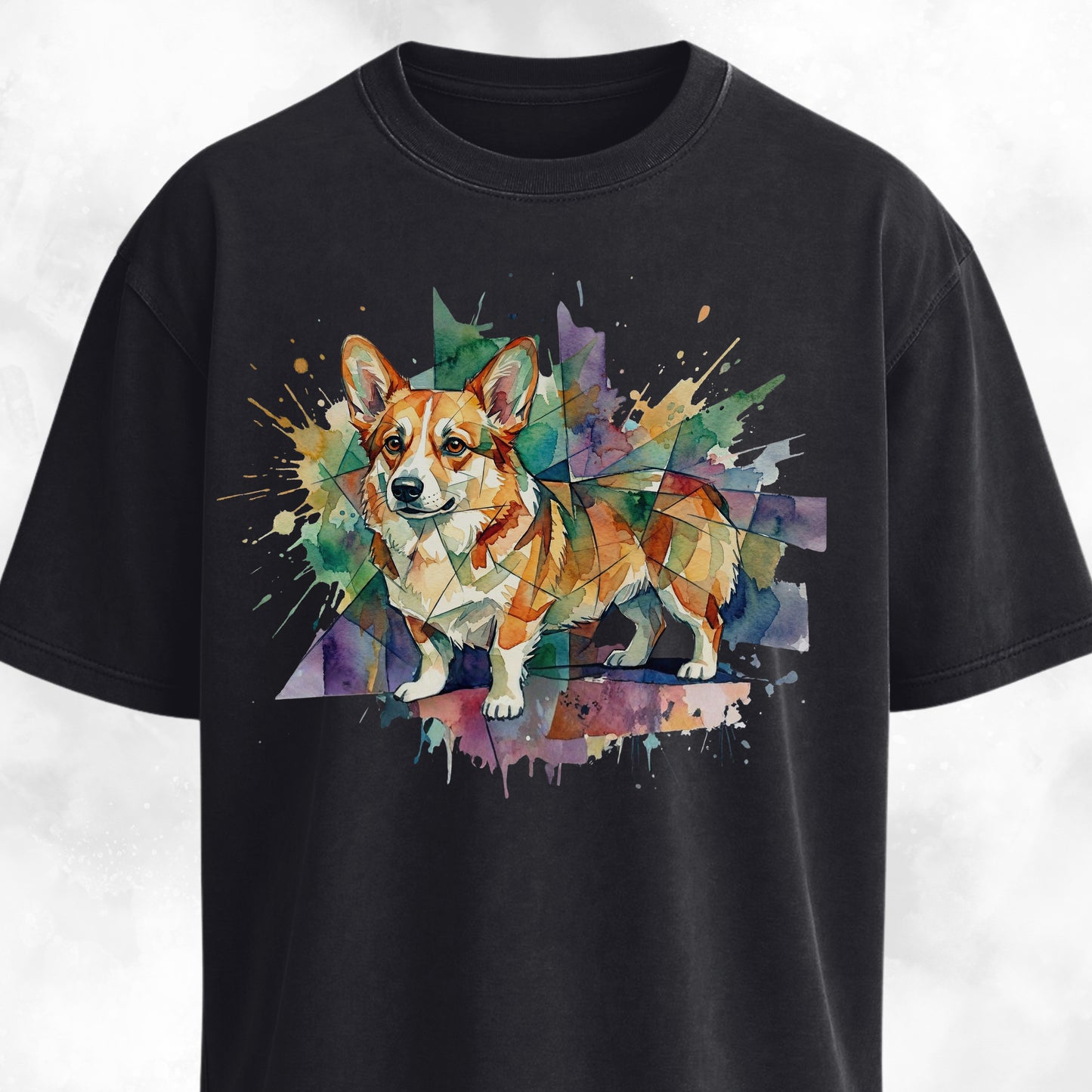 Abstract Watercolor Corgi Graphic T-Shirt