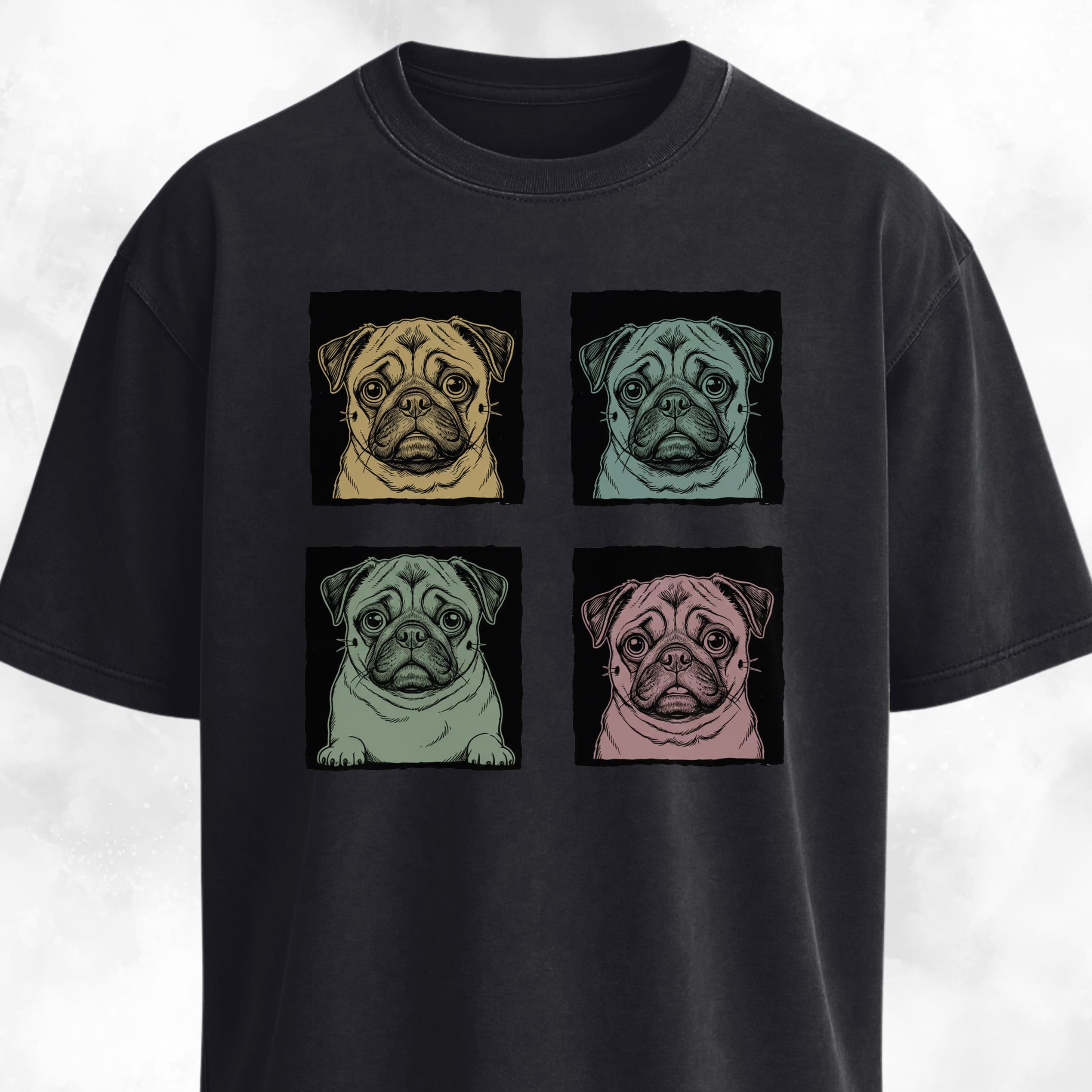 Colored Pugs Grid Graphic T-Shirt