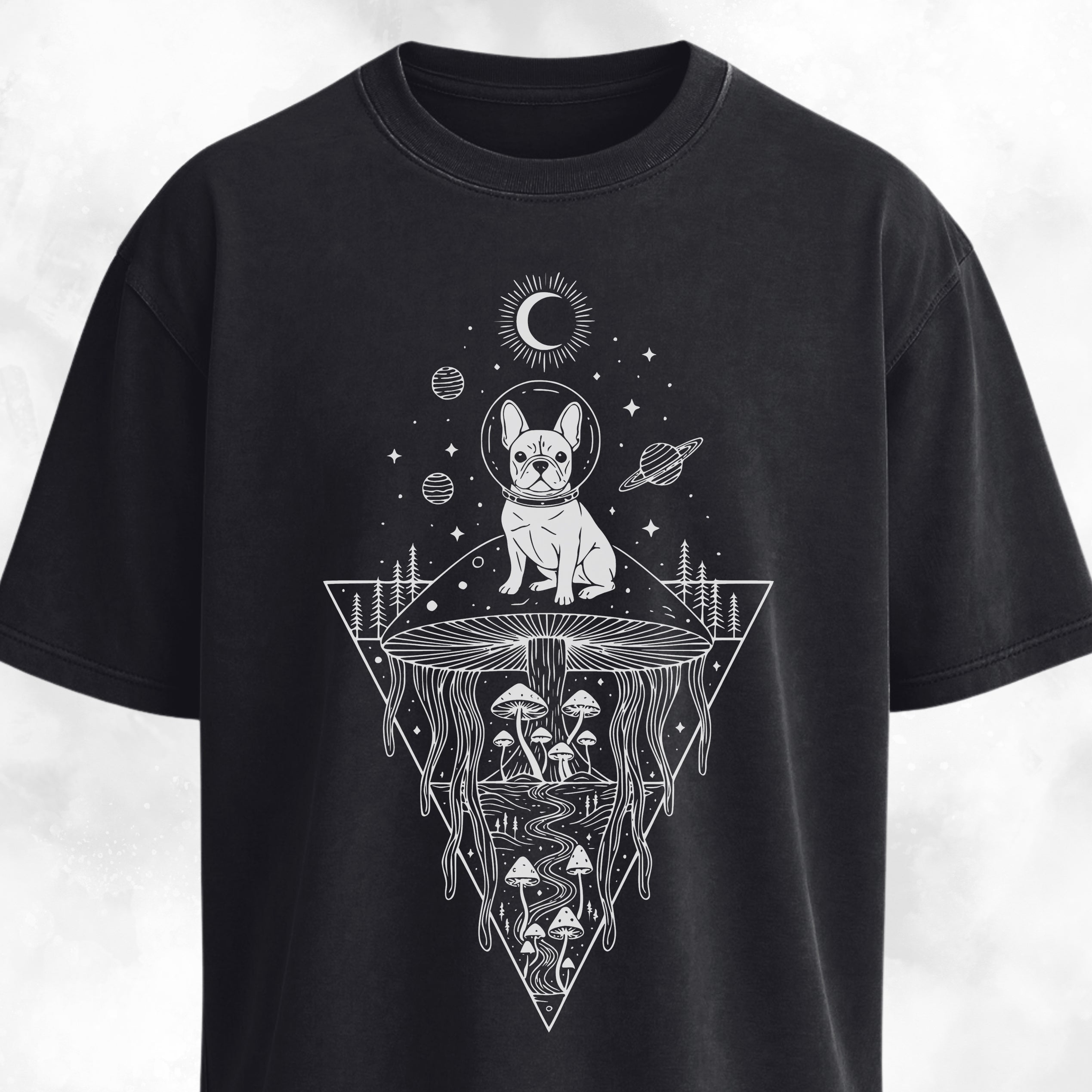 Frenchie Mushrooms Space Hallucination T-Shirt