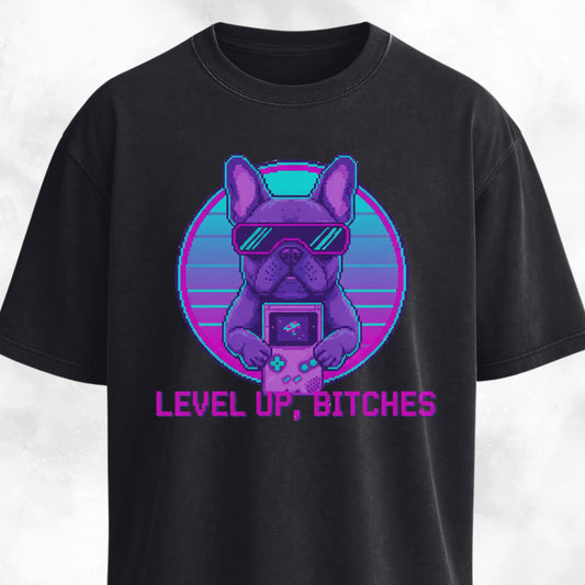 Level Up Bitches Retro French Bulldog T-Shirt