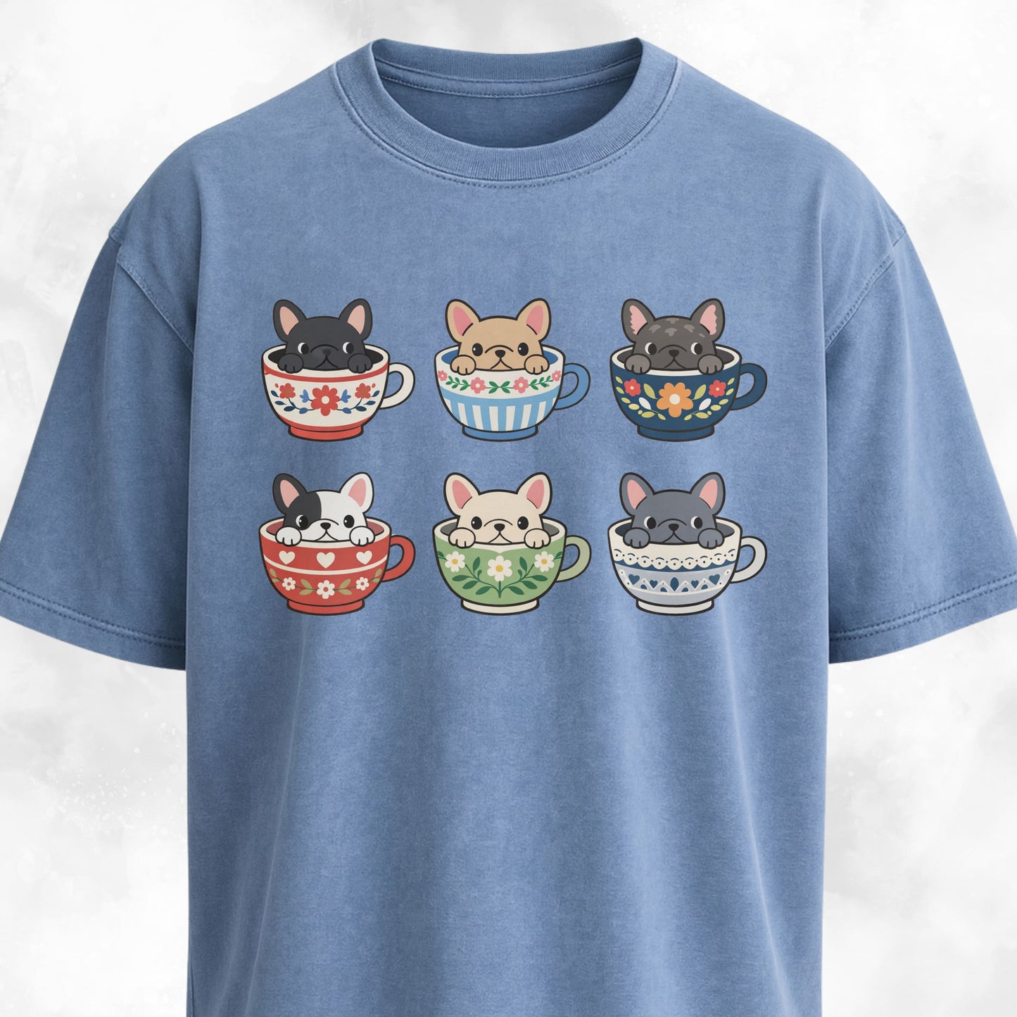 Frenchies Tea Cups Collage T-Shirt