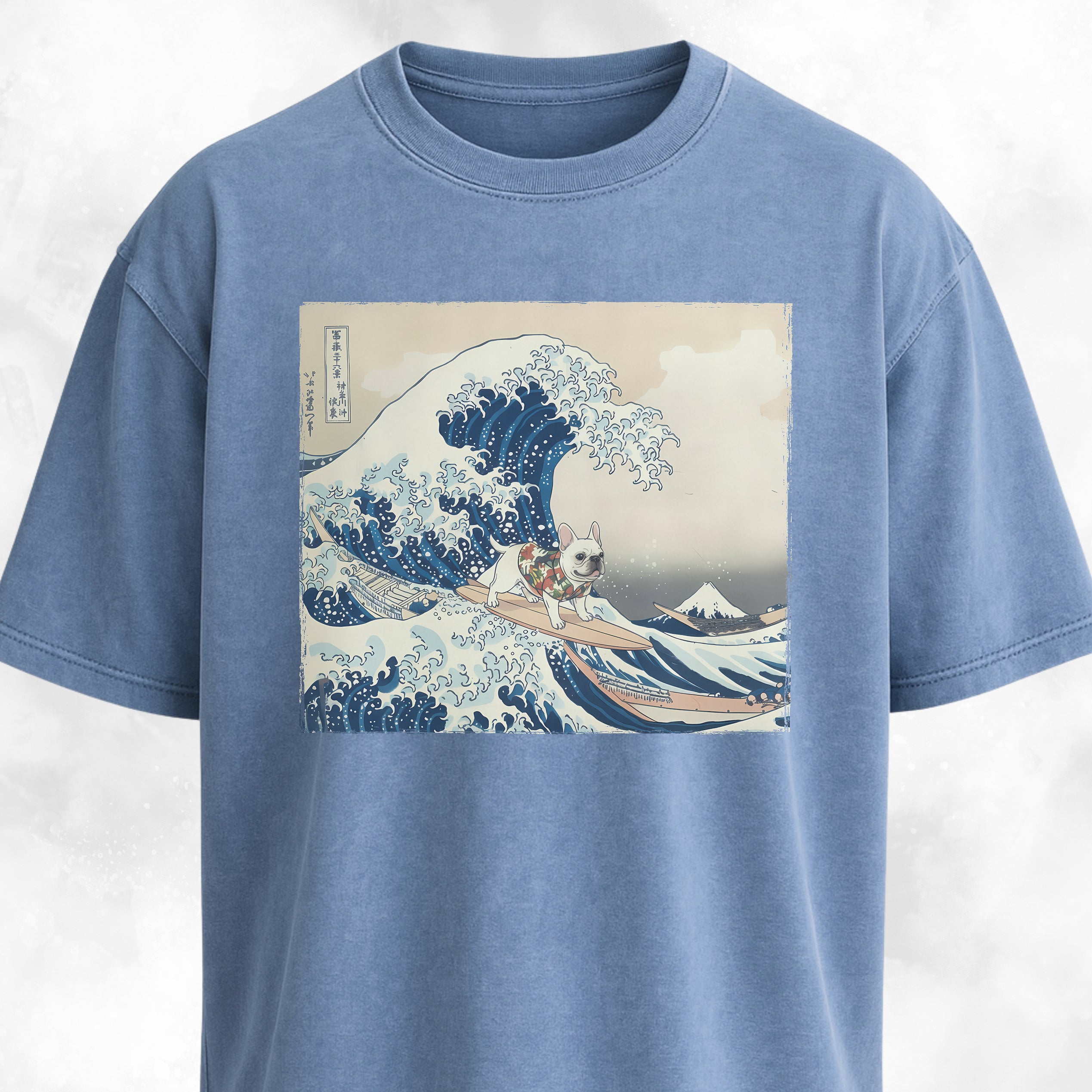 The Great Wave Off Kanagawa Frenchie Surfing T-Shirt