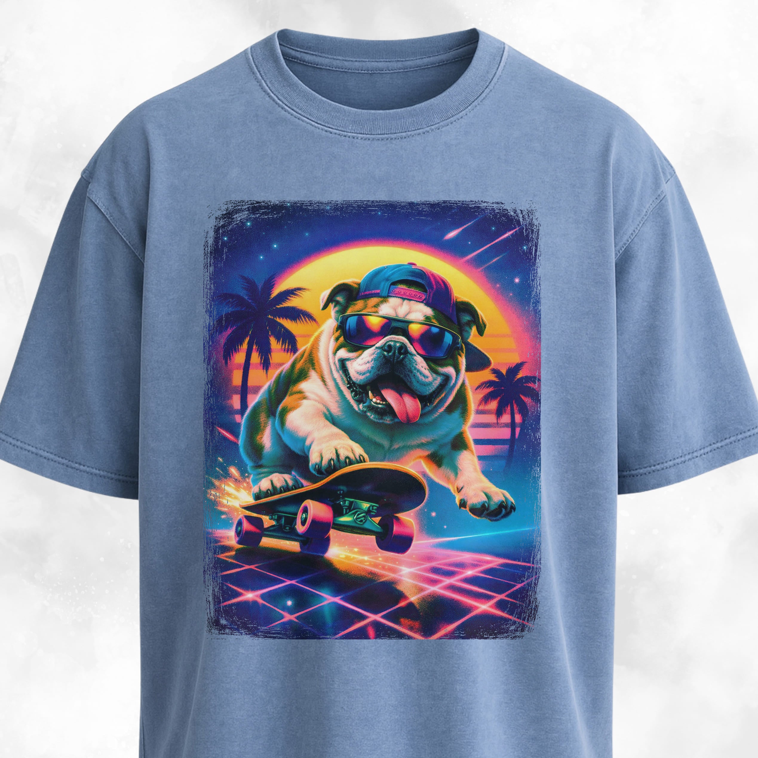 Retro Vintage Bulldog On A Skateboard T-Shirt