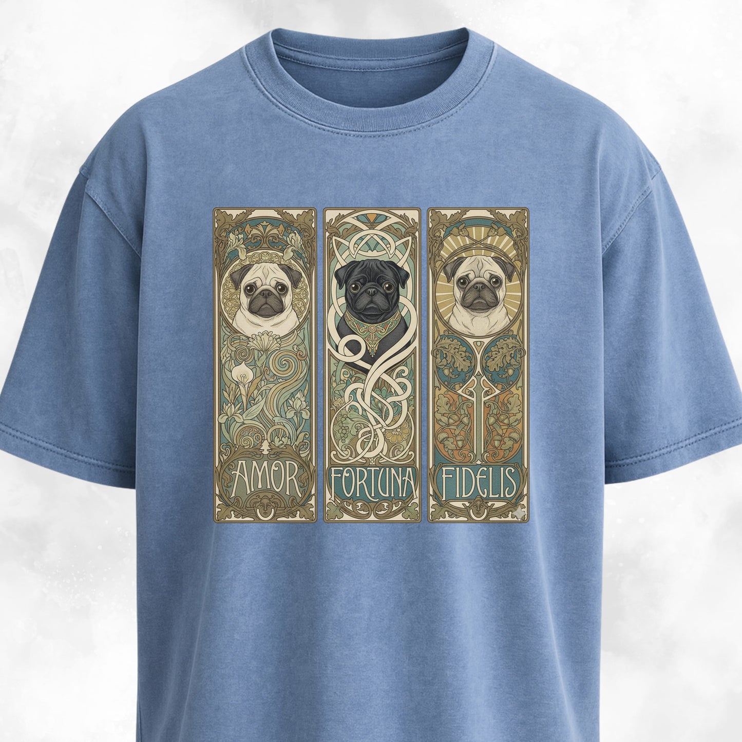 Art Nuveau Panels With Pugs T-Shirt