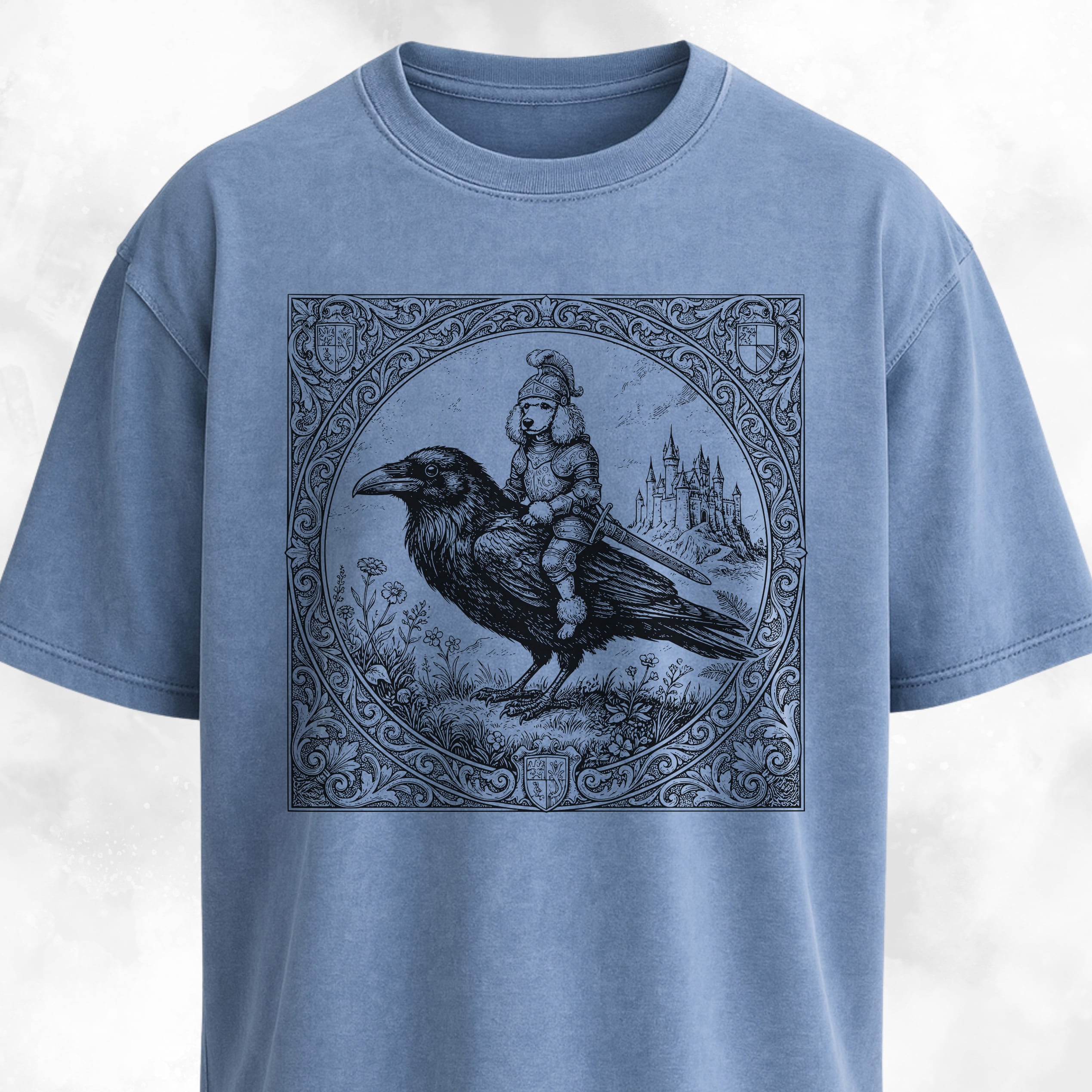 Medieval Poodle Knight On A Crow T-Shirt