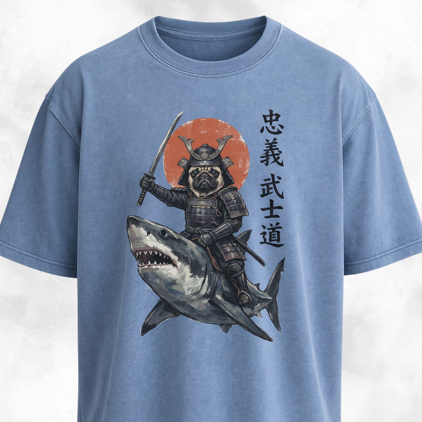 Samurai Pug Riding A Shark T-Shirt