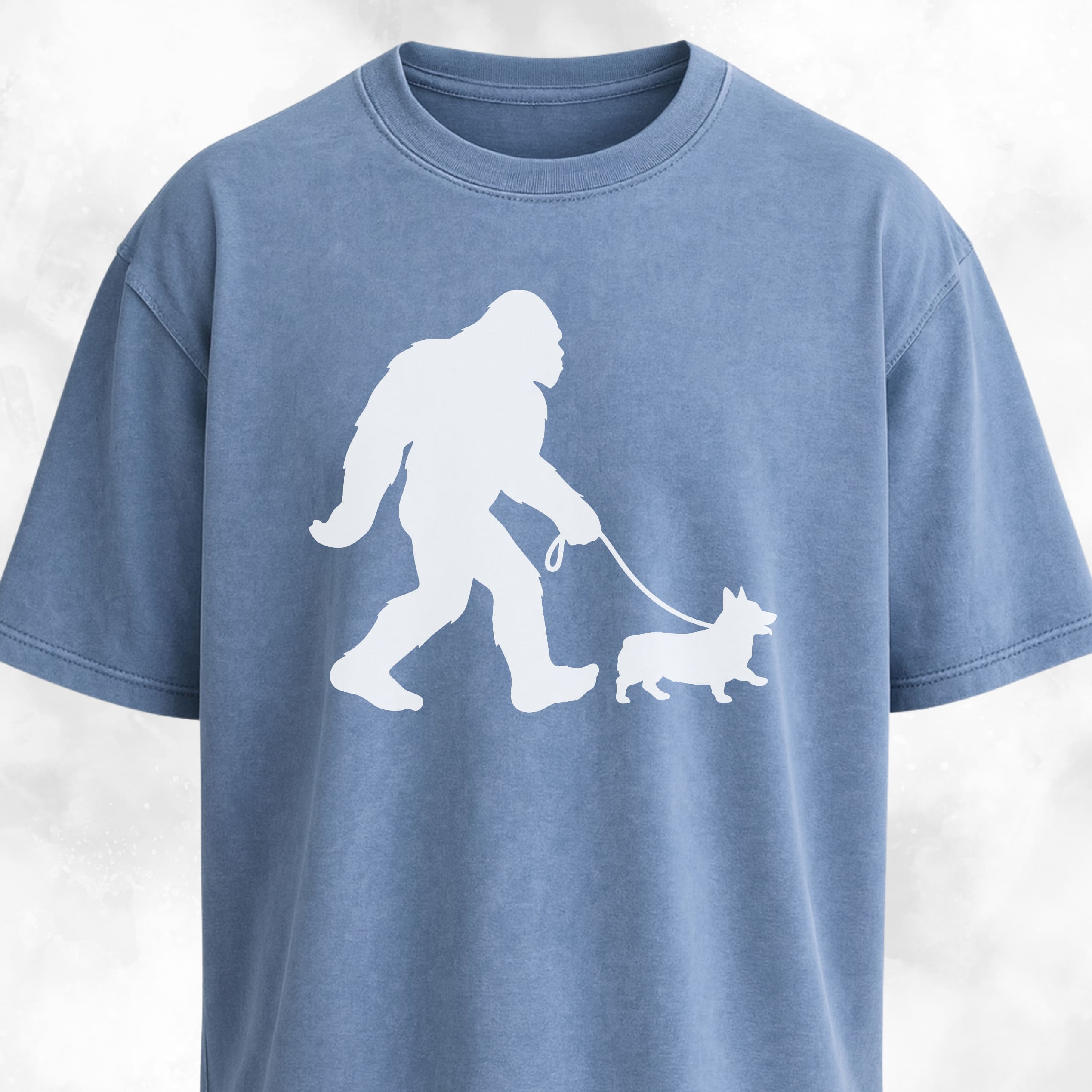 Bigfoot With A Corgi On A Leash T-Shirt